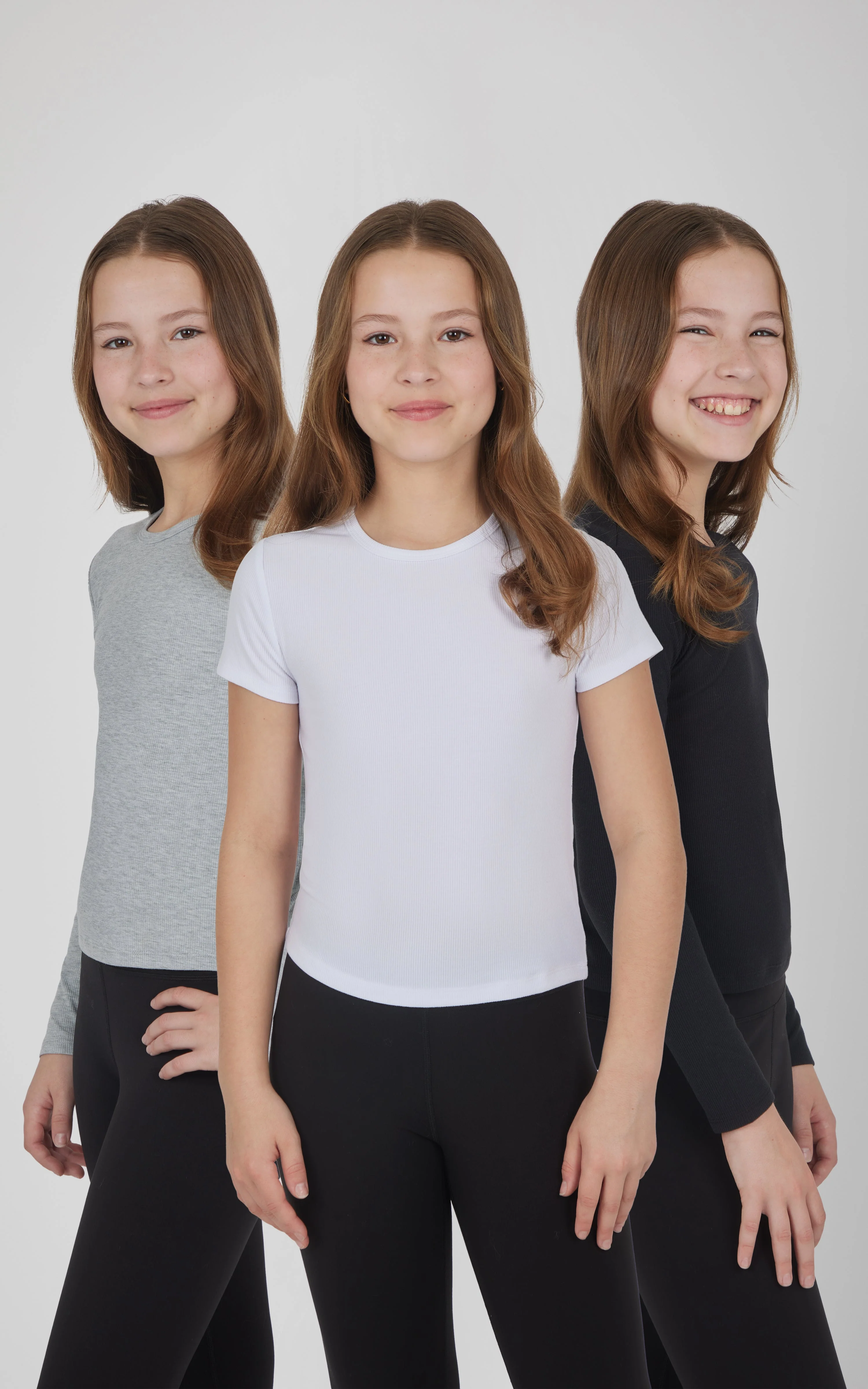 Girls 3 PK Ribbed Crew Neck Short Sleeve Shirt + Ribbed Crew Neck Long Sleeve Shirt - Image 20