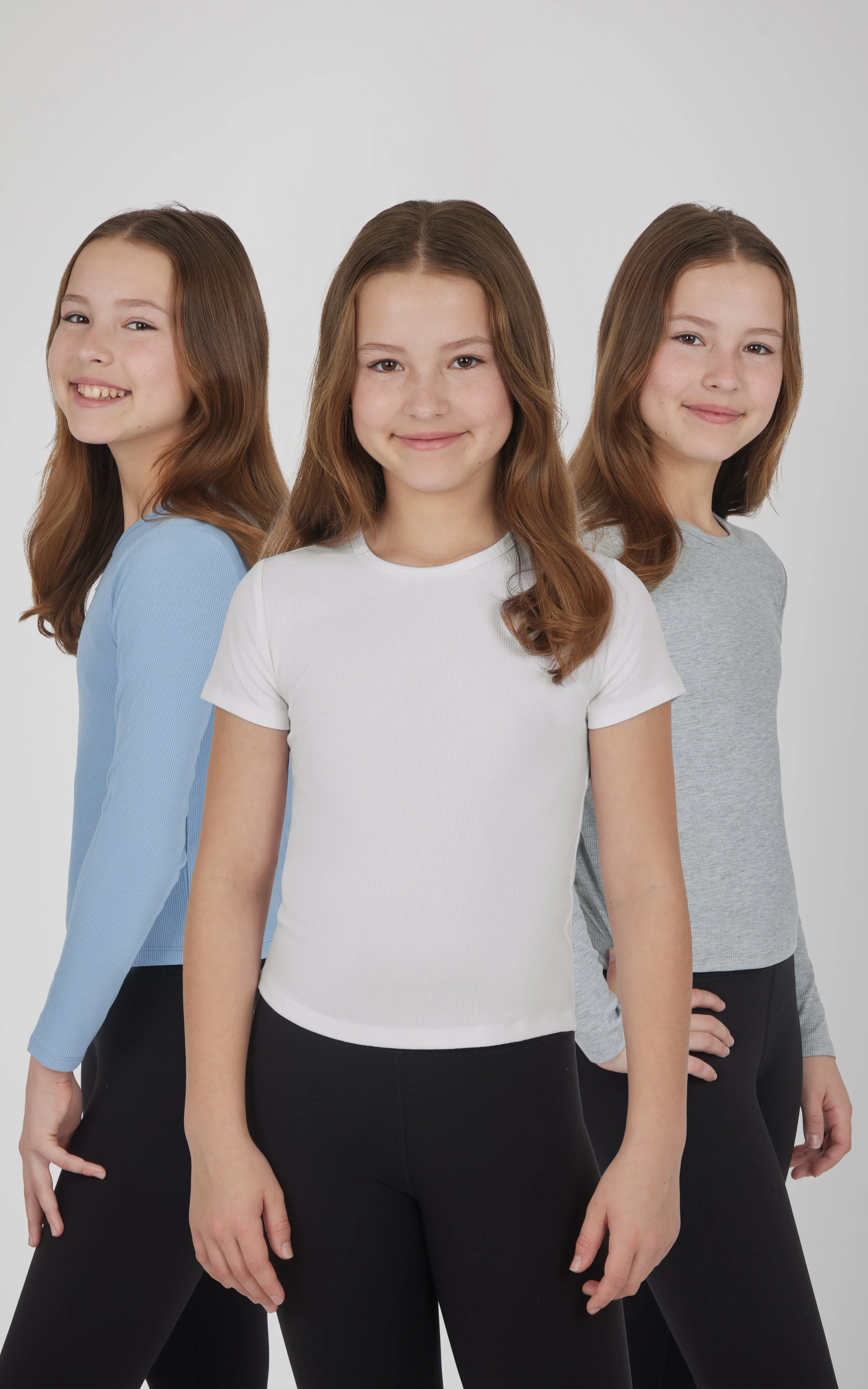 Girls 3 PK Ribbed Crew Neck Short Sleeve Shirt + Ribbed Crew Neck Long Sleeve Shirt - Image 25