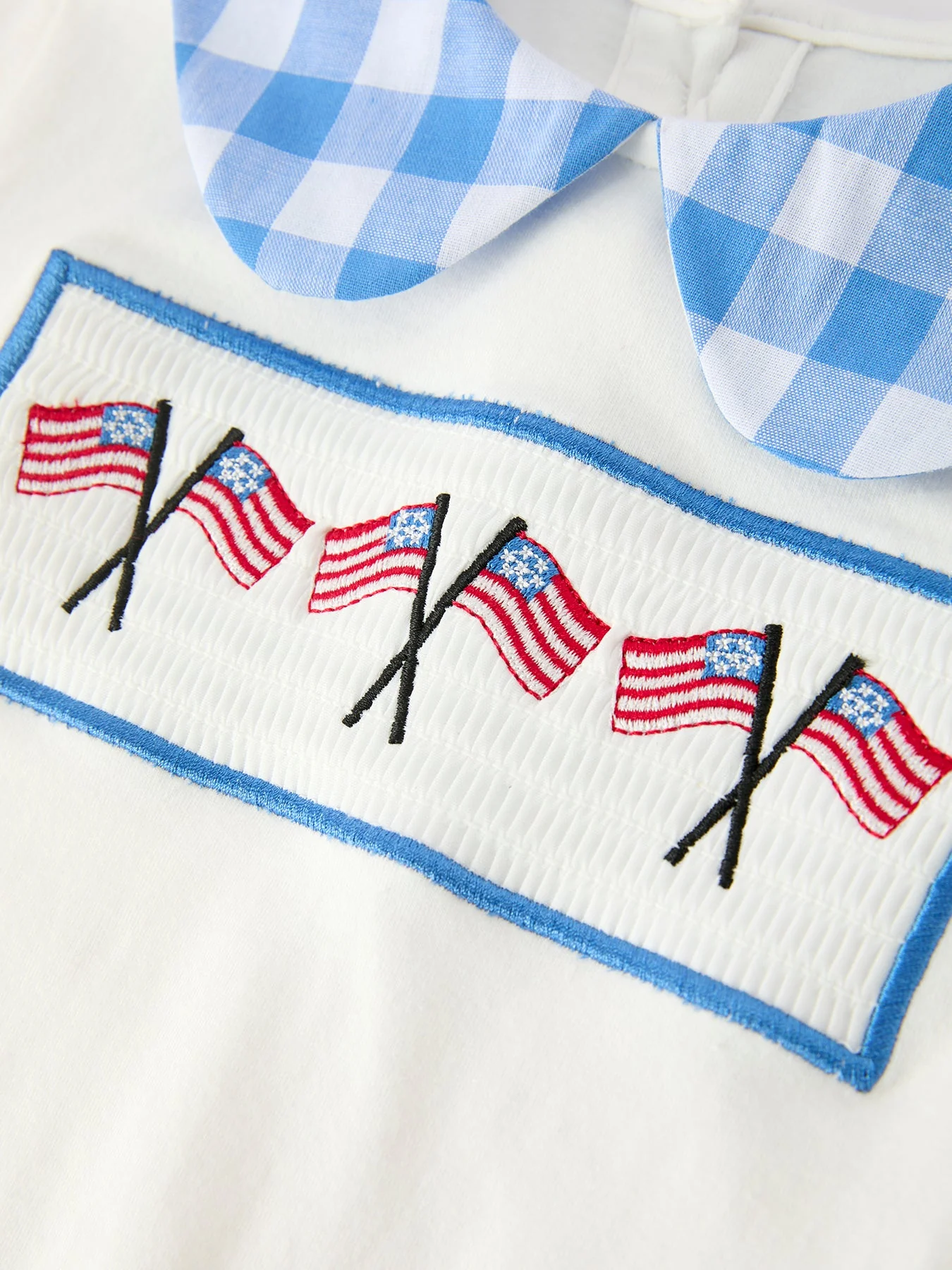 Girls 4th of July Plaid Outfit Set Flag Embroidery Peter Pan Collar - Image 3