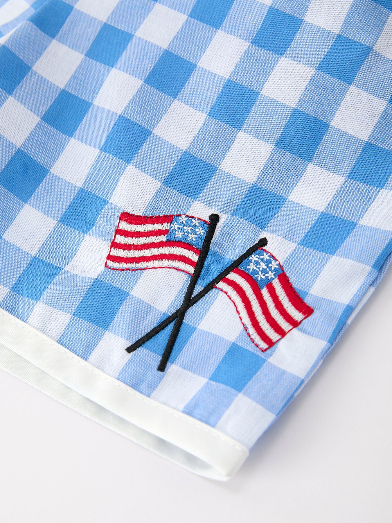 Girls 4th of July Plaid Outfit Set Flag Embroidery Peter Pan Collar - Image 5