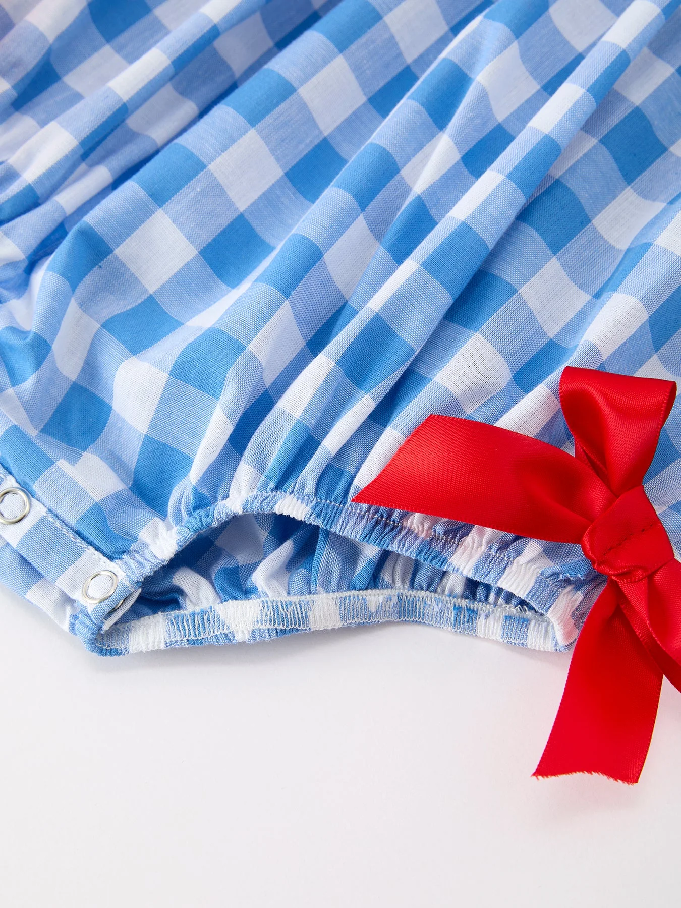 Girls 4th of July Plaid Romper Bow Embroidery Petals Collar - Image 4