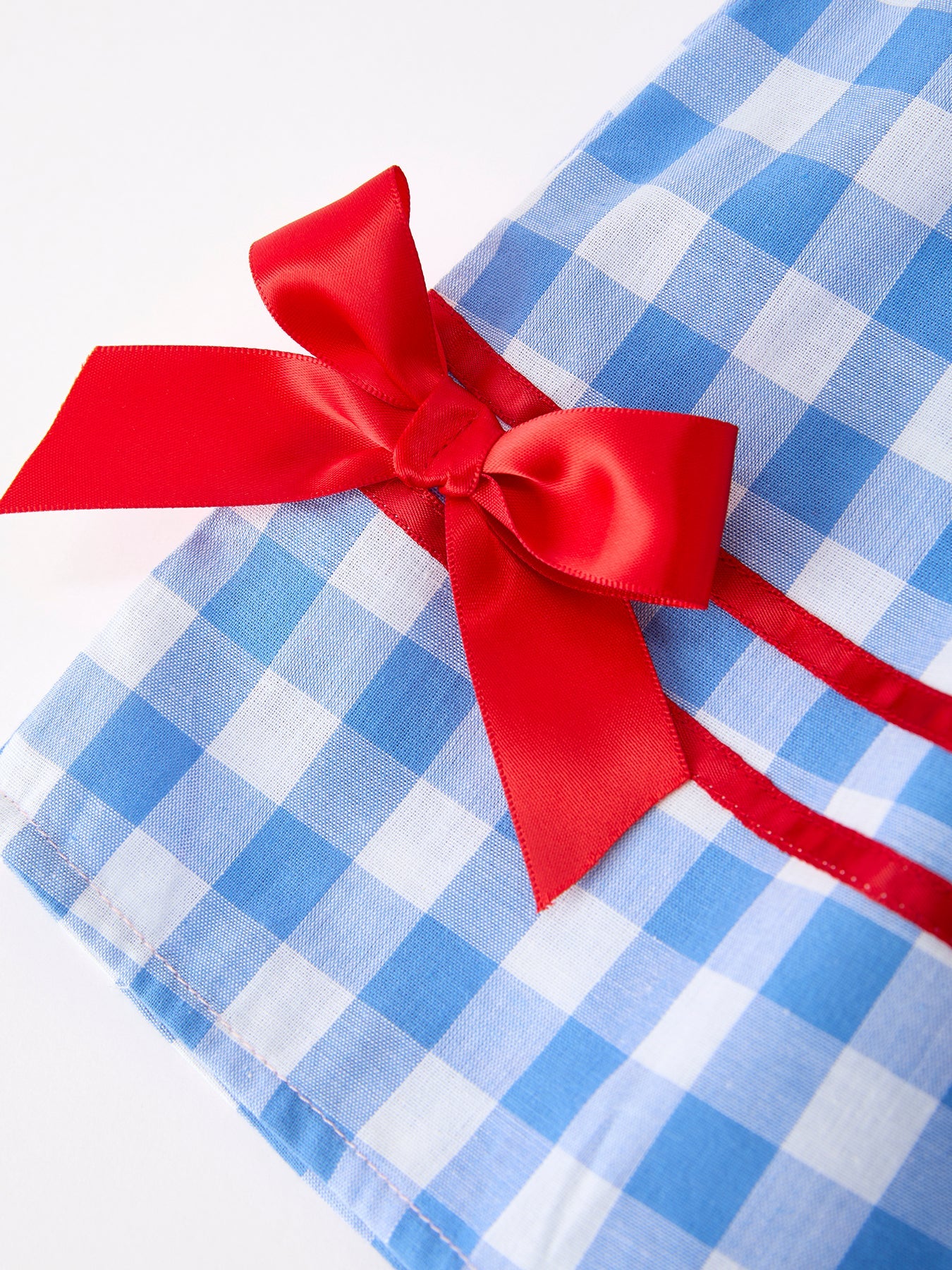 Girls 4th of July Plaid Twirl Dress Bow Embroidery Petals Collar - Image 4