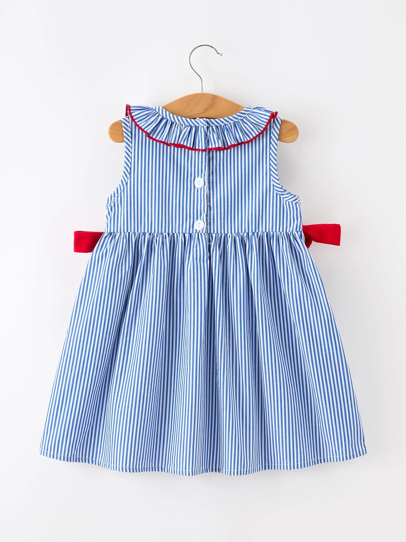 Girls 4th of July Twirl Dress Bow Smocked Embroidery - Image 2
