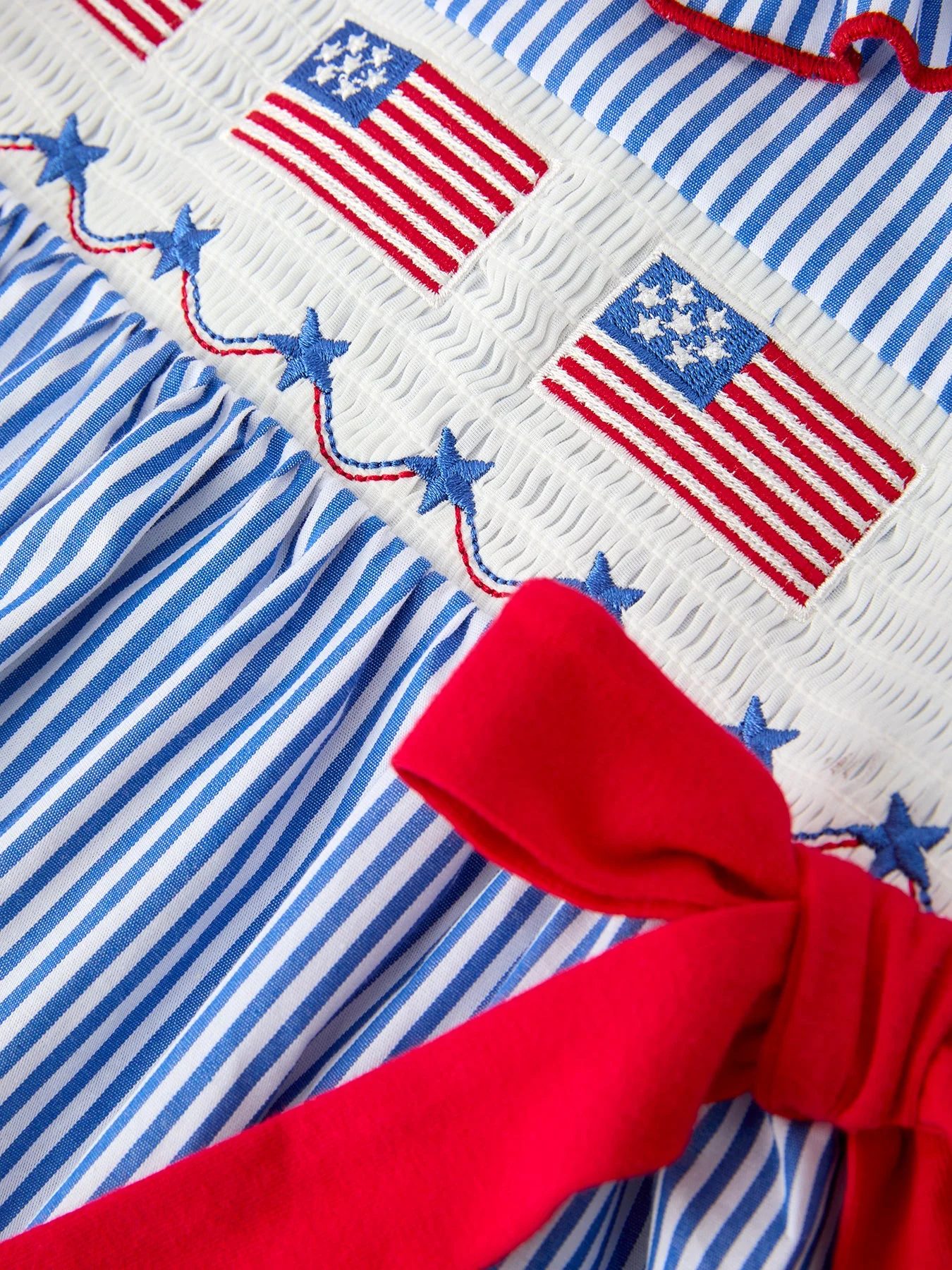 Girls 4th of July Twirl Dress Bow Smocked Embroidery - Image 4