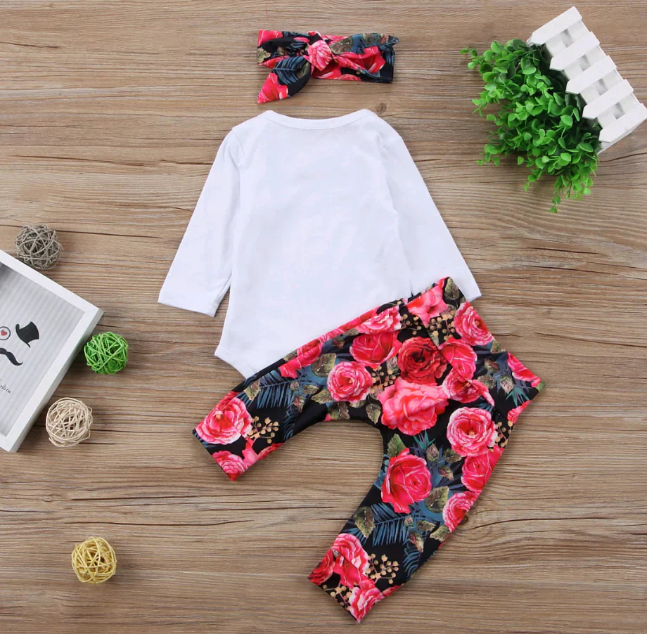 Girls' Autumn 3-Piece Cotton Romper Set with Headband - Image 6