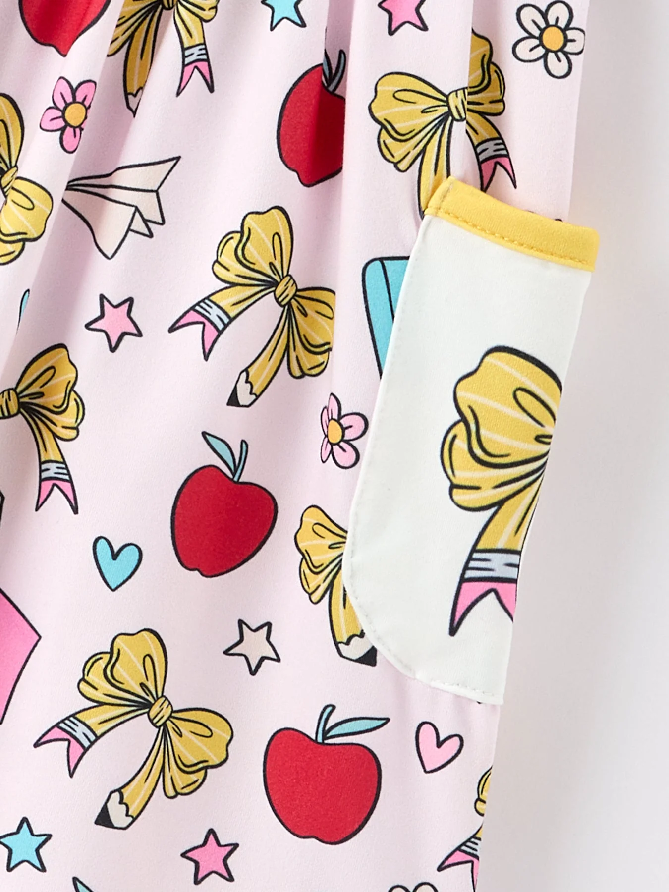 Girls Back To School Apple Bow Pocket Twirl Dress - Image 4