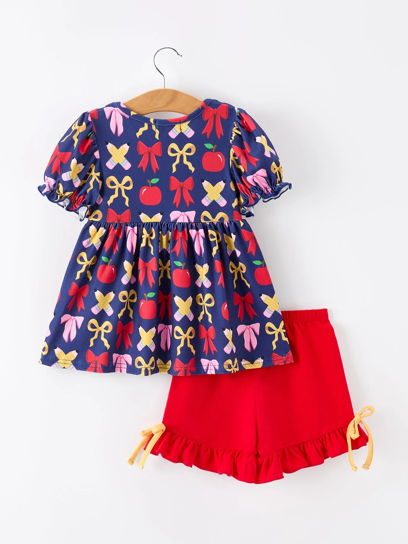 Girls Back To School Apple Pencil Outfit Set Bow Ruffle - Image 2