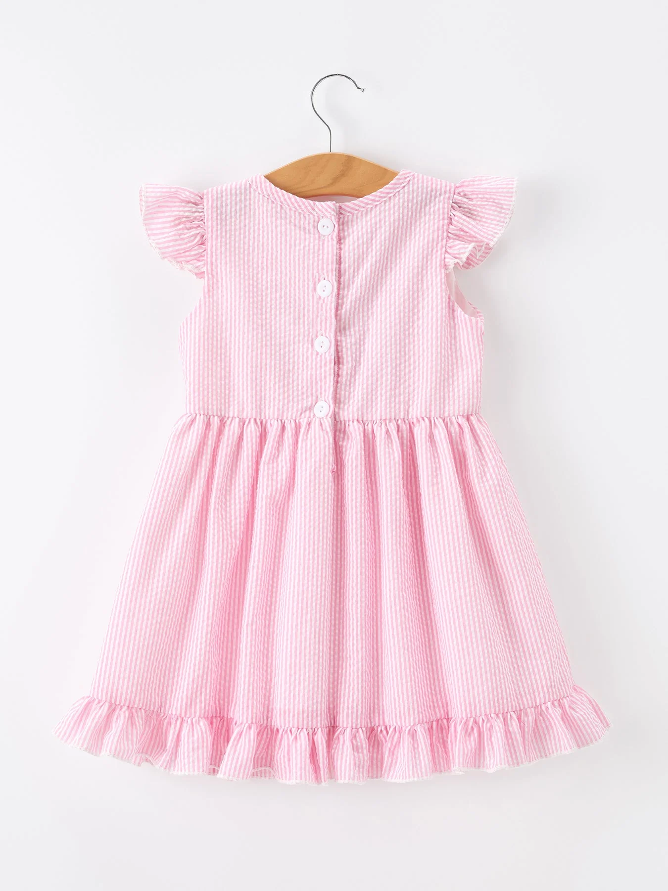 Girls Back To School Bow Twirl Dress Ruffle Applique Pink - Image 2