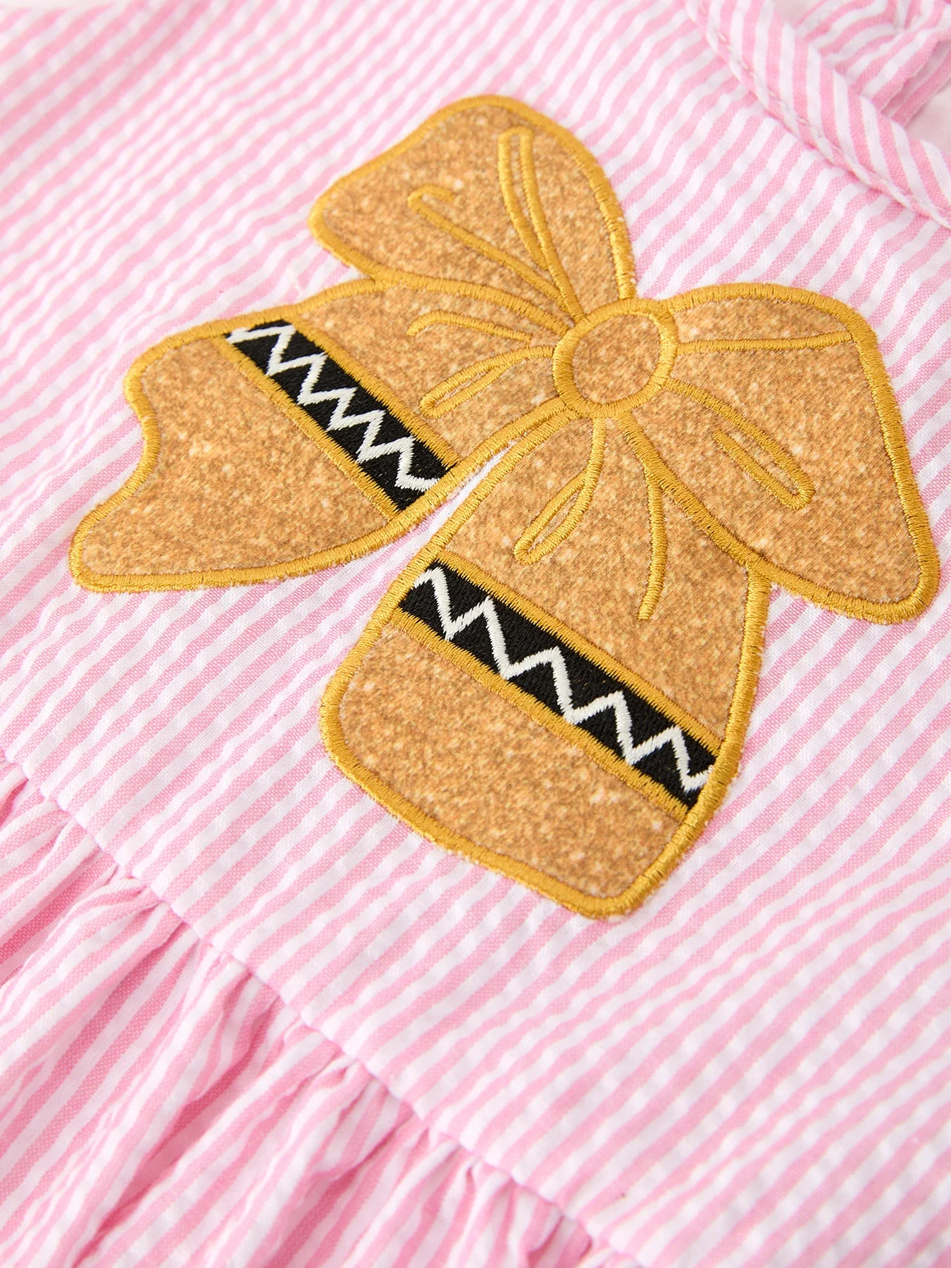 Girls Back To School Bow Twirl Dress Ruffle Applique Pink - Image 3