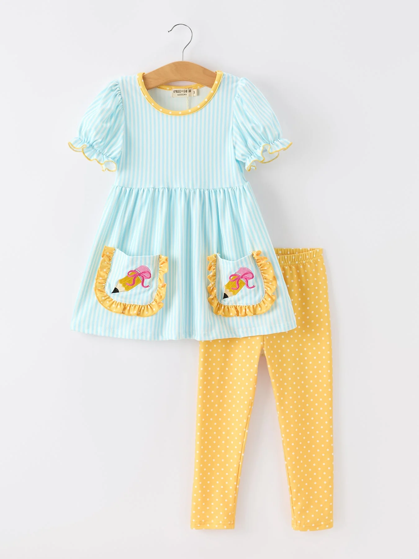 Girls Back To School Pencil Applique Top Leggings Set Pockets