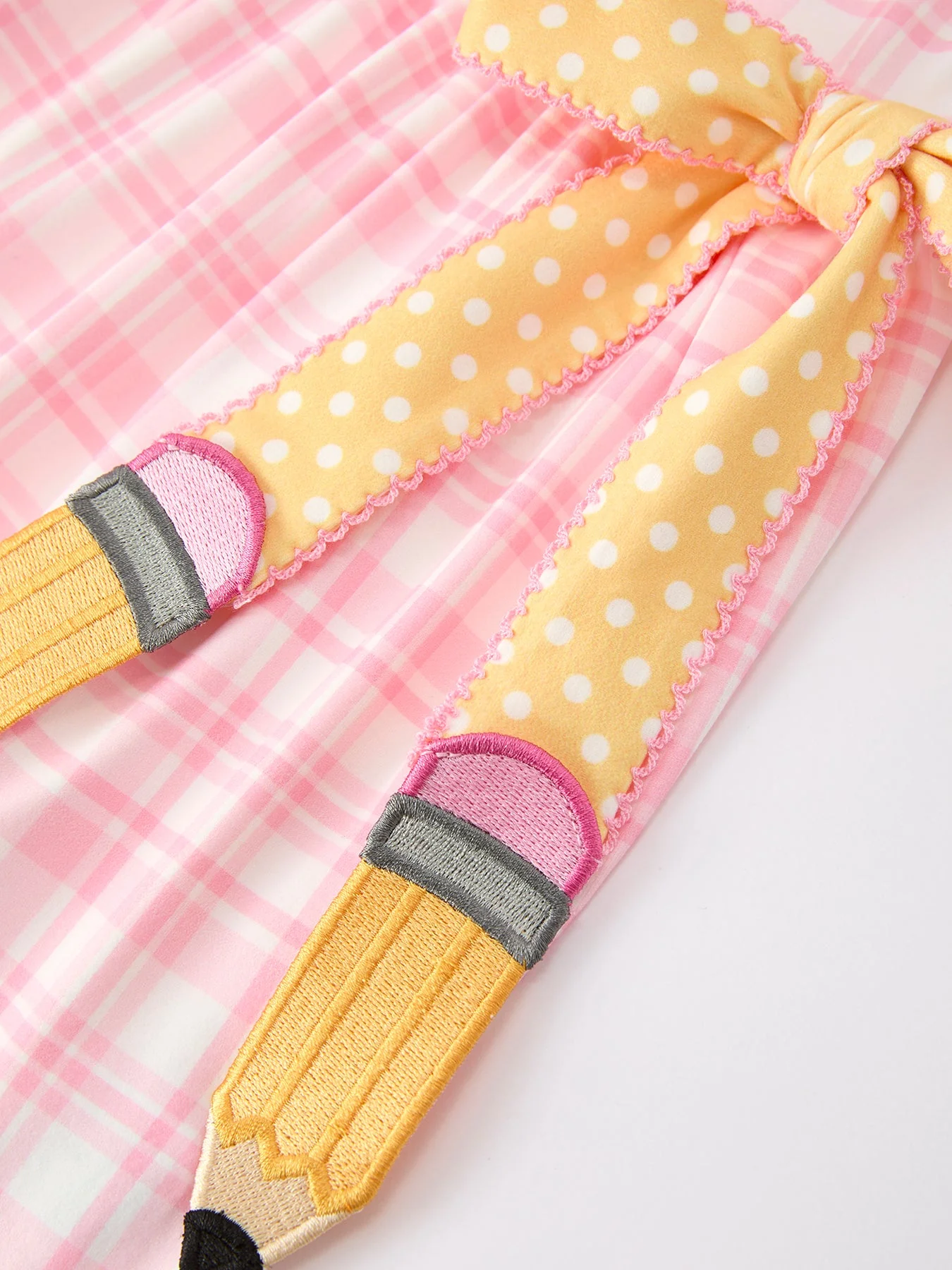 Girls Back To School Pencil Plaid Twirl Dress Bow Petals Collar - Image 9