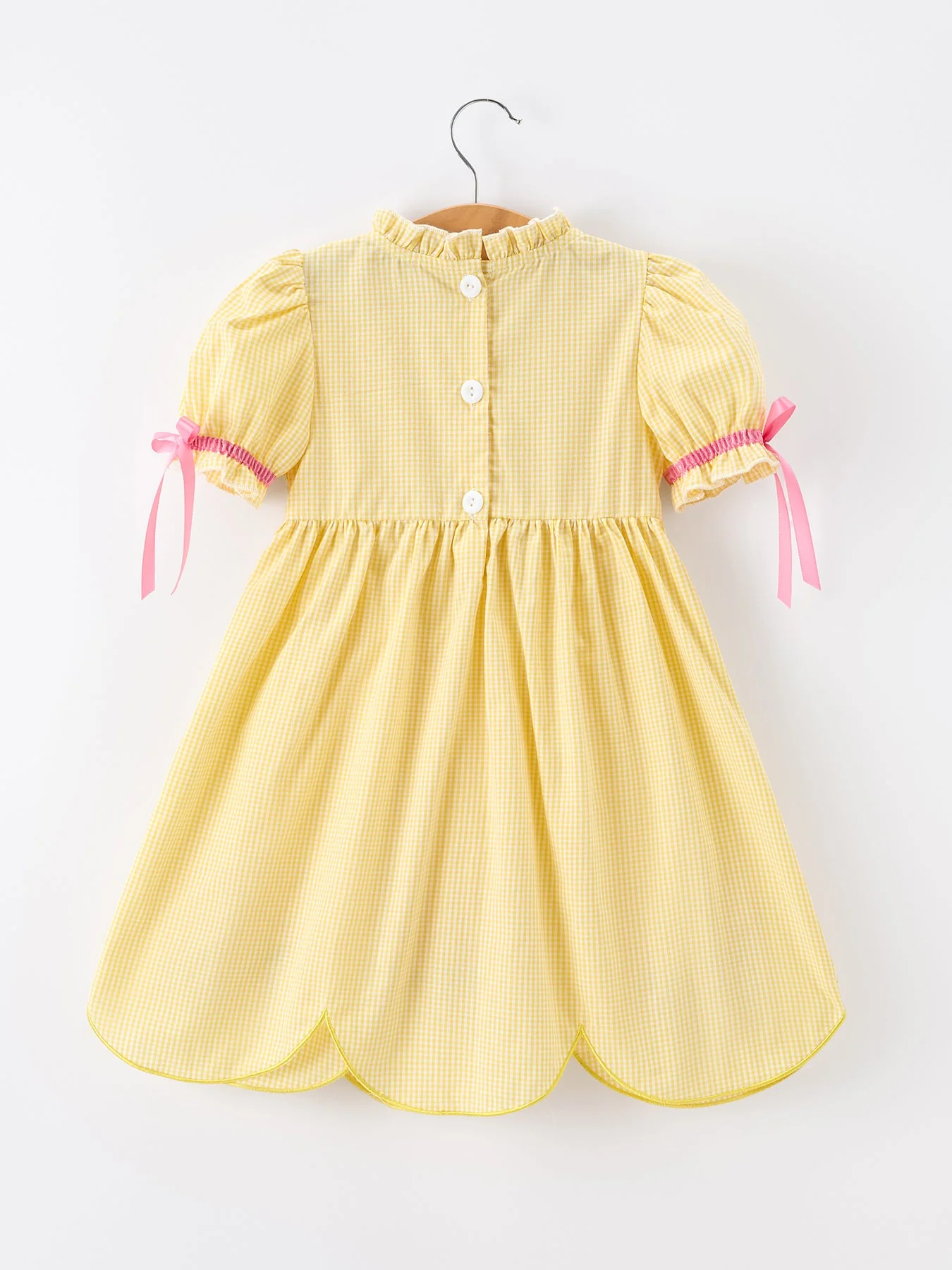 Girls Back To School Pencil Twirl Yellow Dress Bow Applique Smocked - Image 2