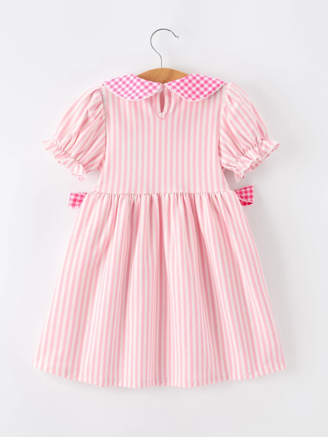 Girls Back To School Pink Plaid Petals Collar Pencil Applique Dress - Image 2