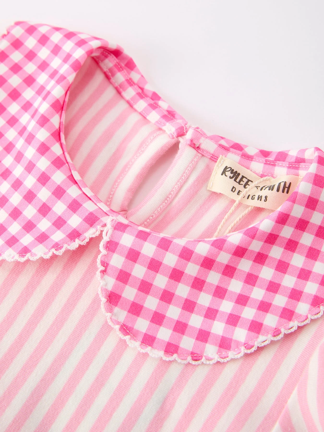 Girls Back To School Pink Plaid Petals Collar Pencil Applique Dress - Image 3