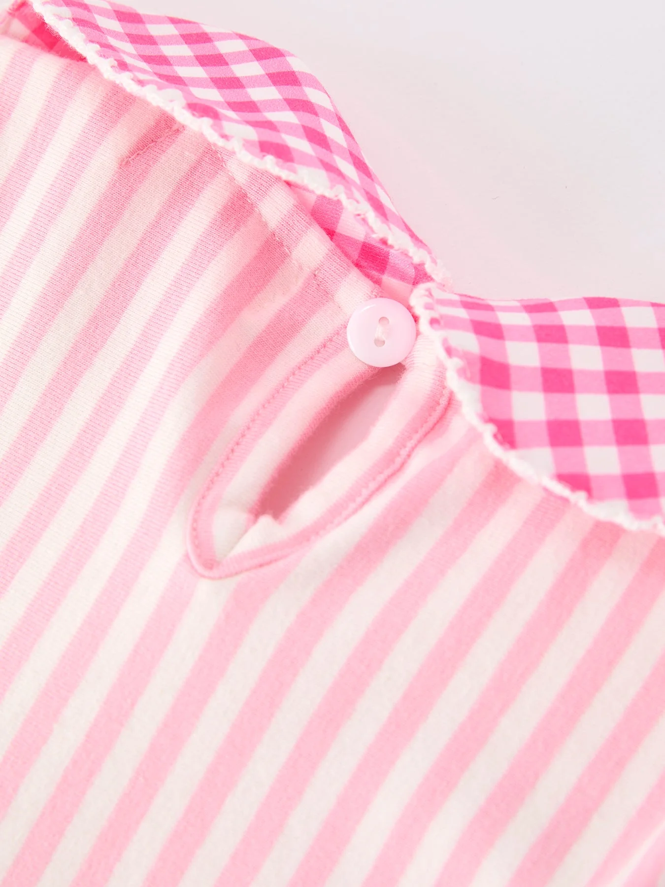 Girls Back To School Pink Plaid Petals Collar Pencil Applique Dress - Image 5