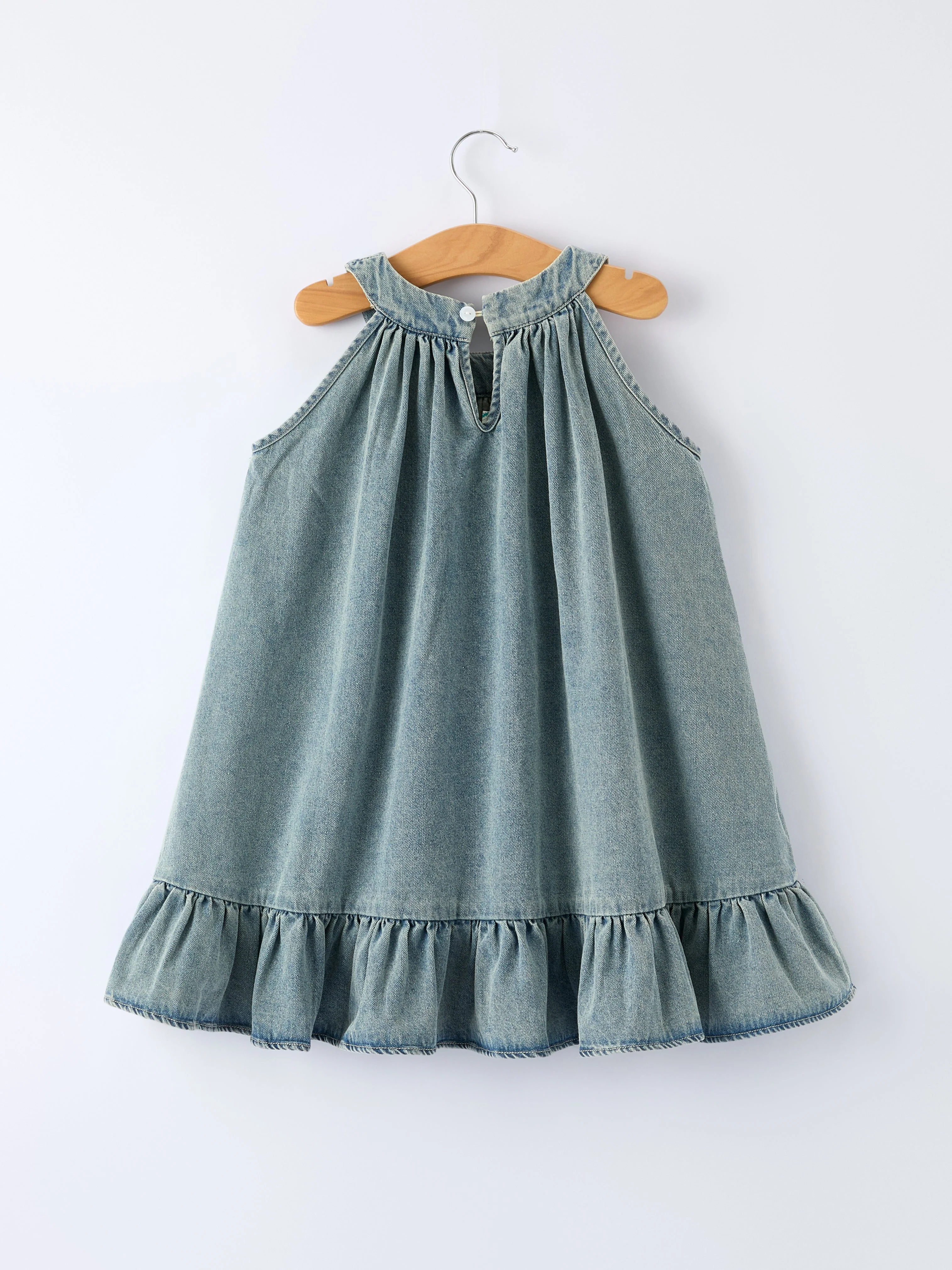 Girls Denim Ruffle Trim A-Line Dress - Image 10