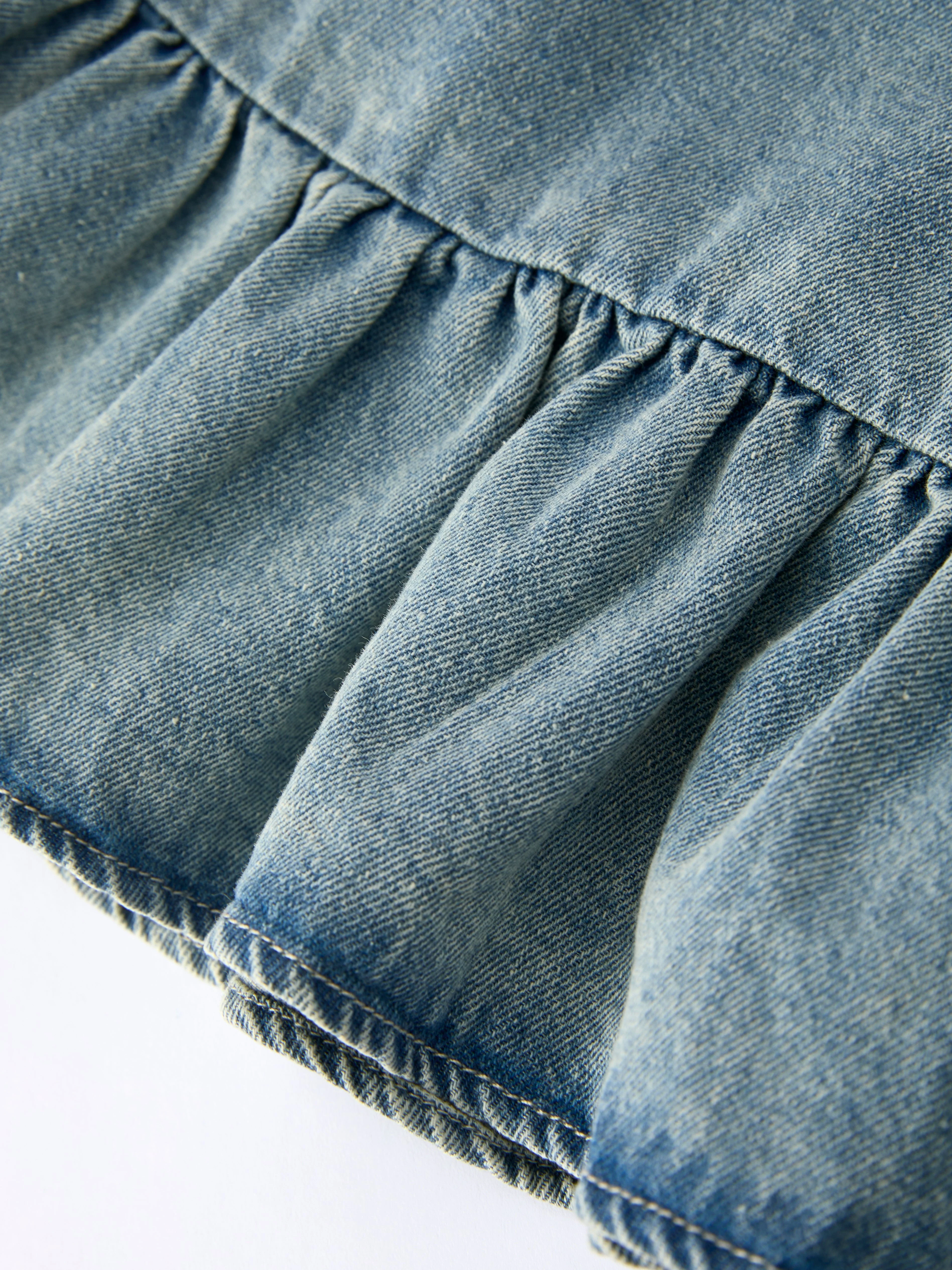Girls Denim Ruffle Trim A-Line Dress - Image 12