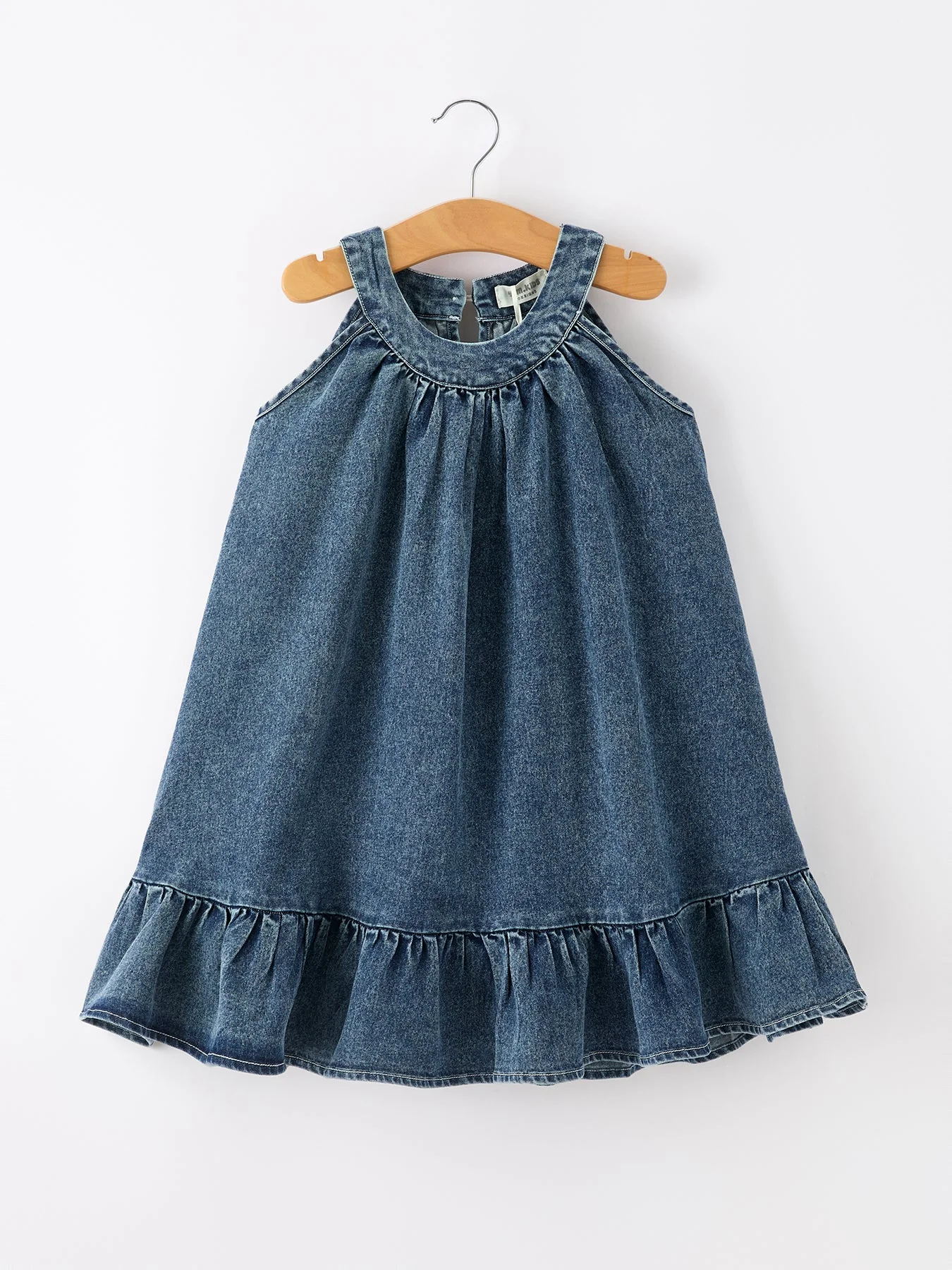 Girls Denim Ruffle Trim A-Line Dress - Image 14