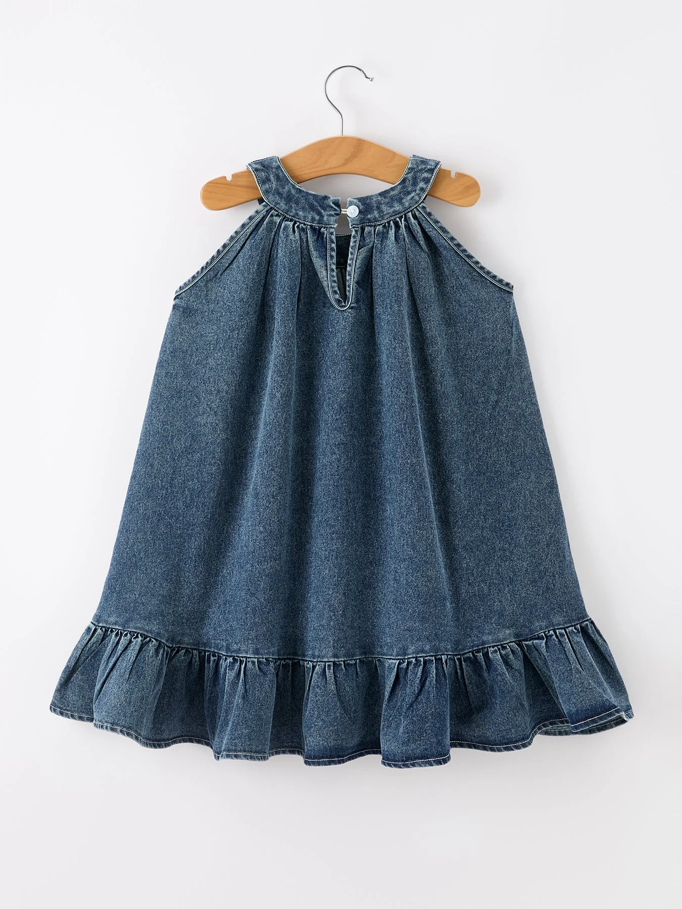 Girls Denim Ruffle Trim A-Line Dress - Image 15