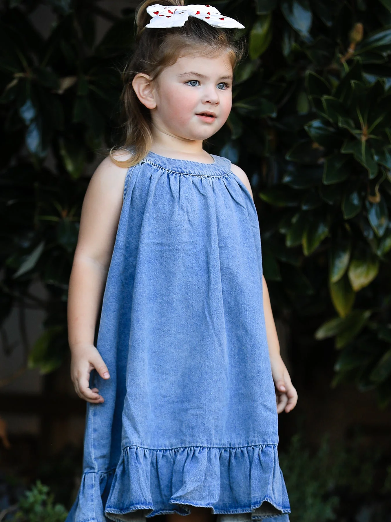 Girls Denim Ruffle Trim A-Line Dress - Image 8