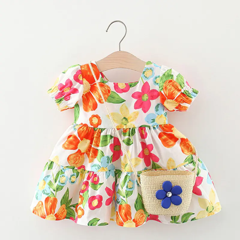 Girls' Floral Dress with Bag - Image 11
