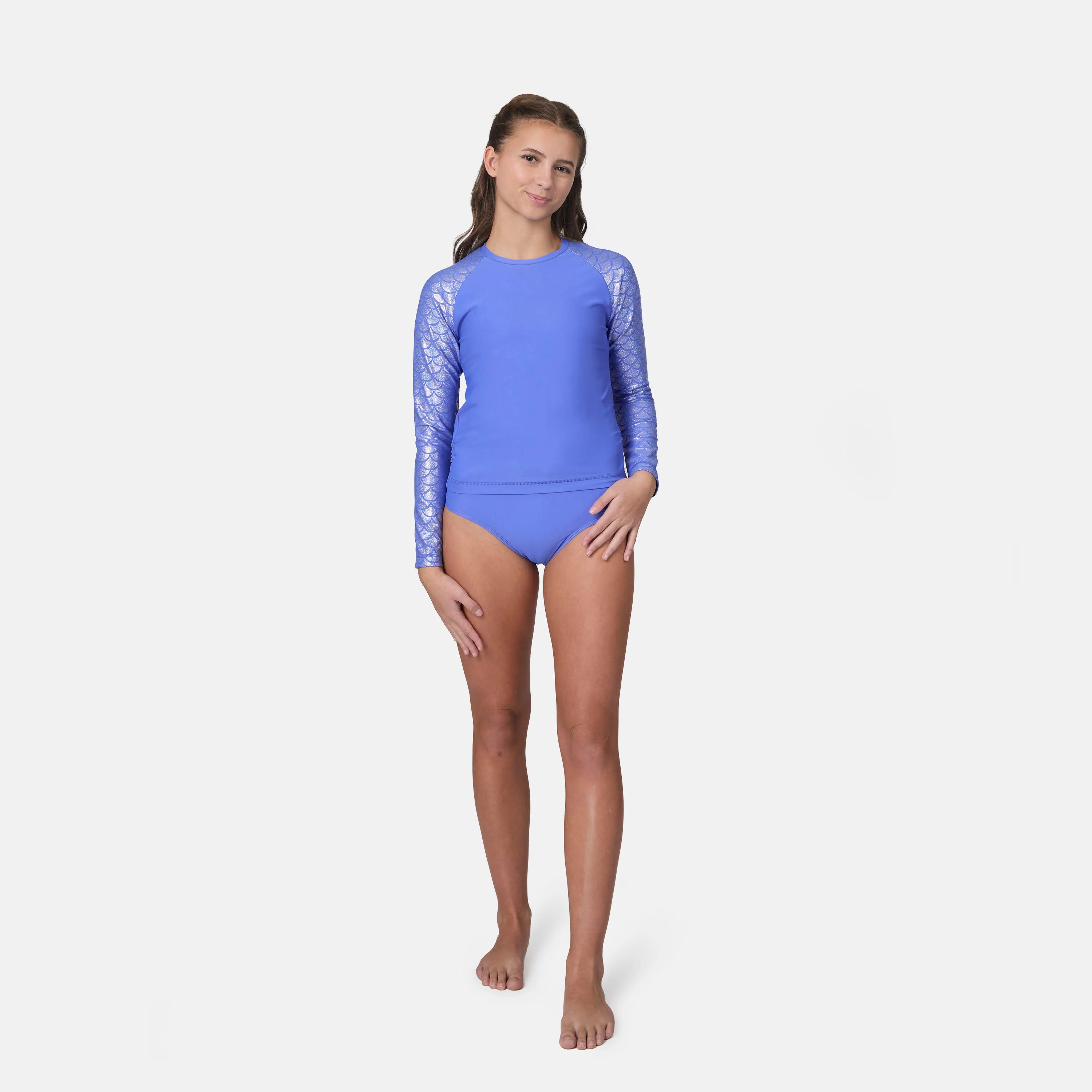 Girls' Foil Mermaid Rash Guard and Bikini Swim Set - Image 11
