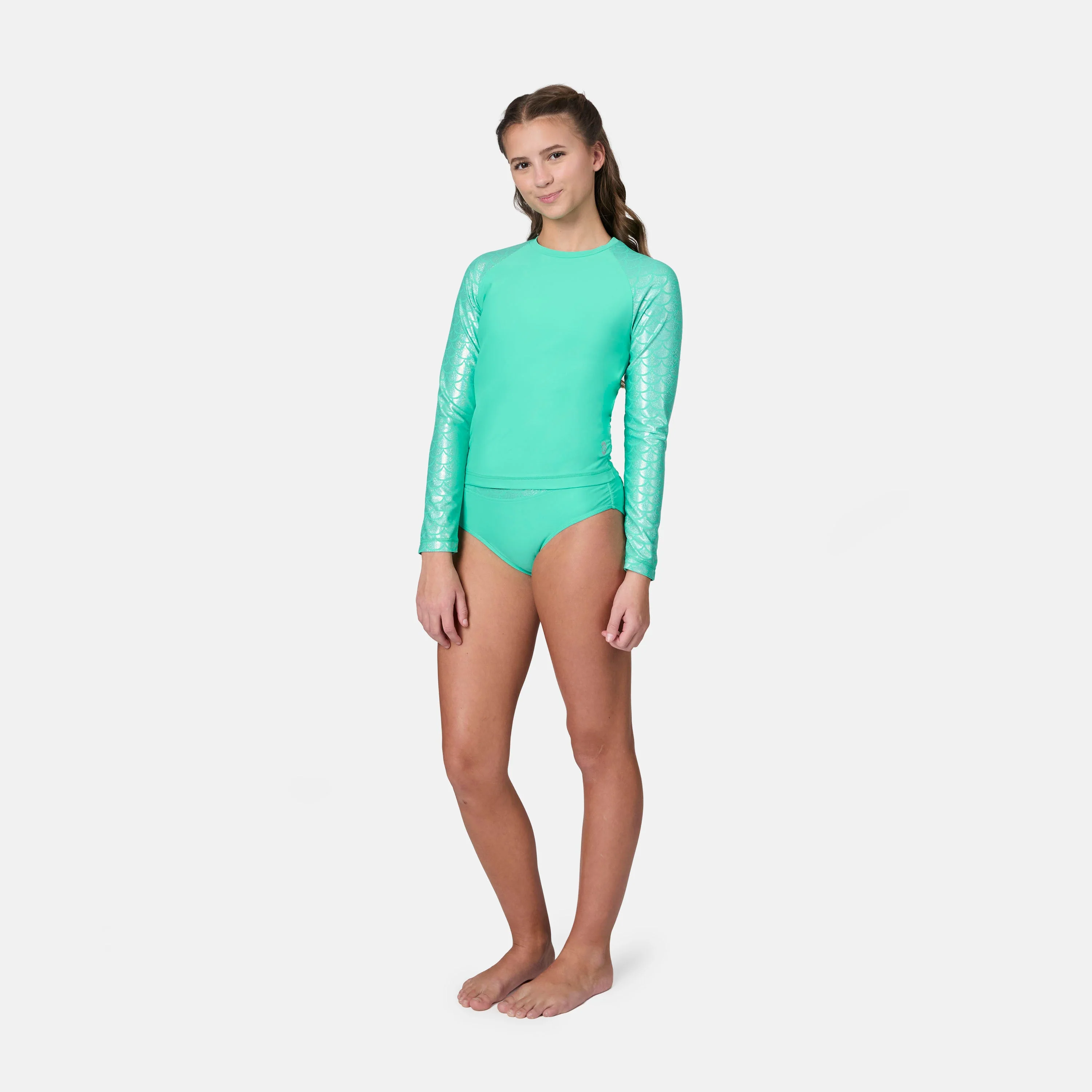Girls' Foil Mermaid Rash Guard and Bikini Swim Set - Image 16
