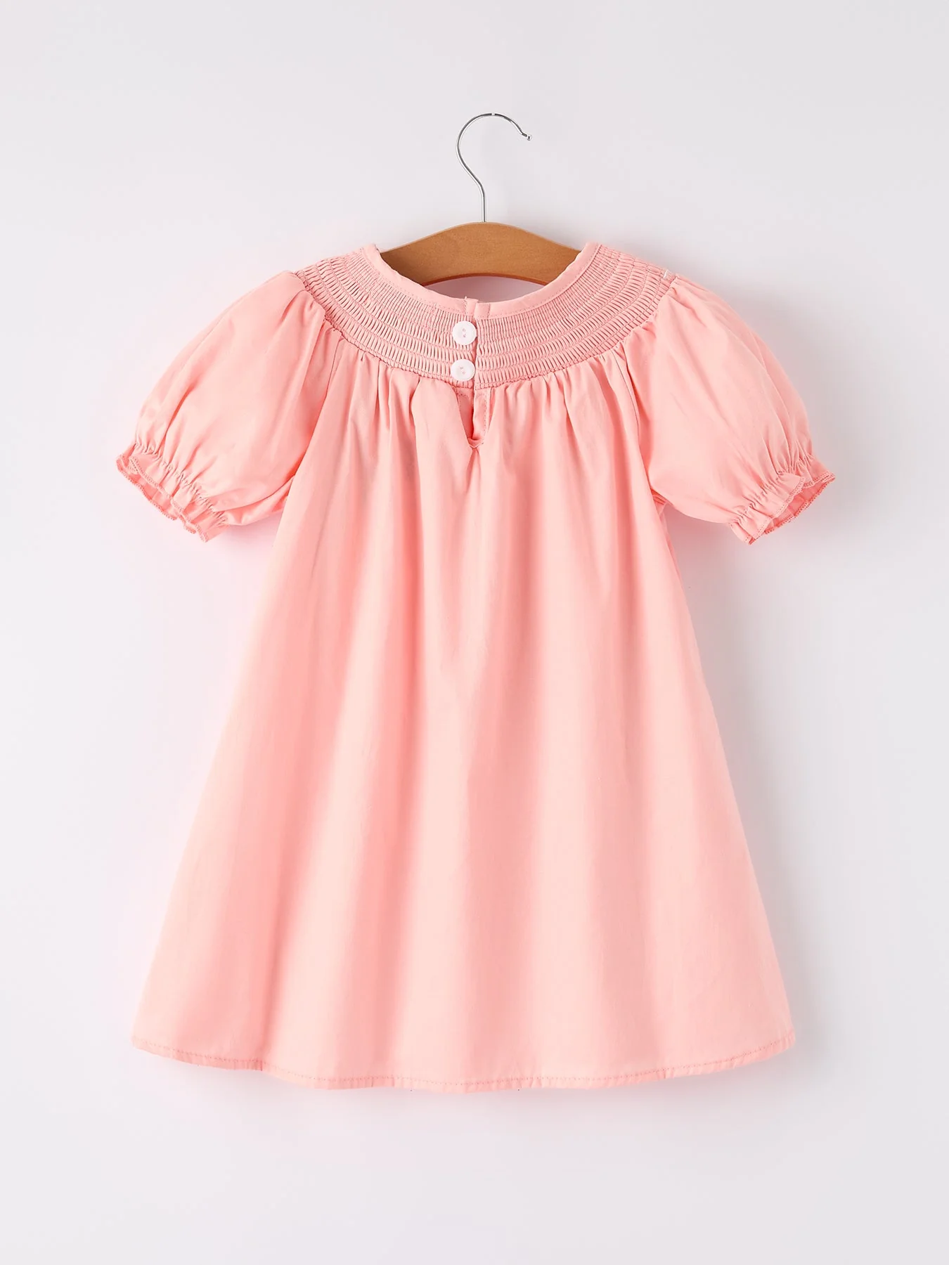 Girls Horse Smocking Embroidered Coral Dress - Image 2