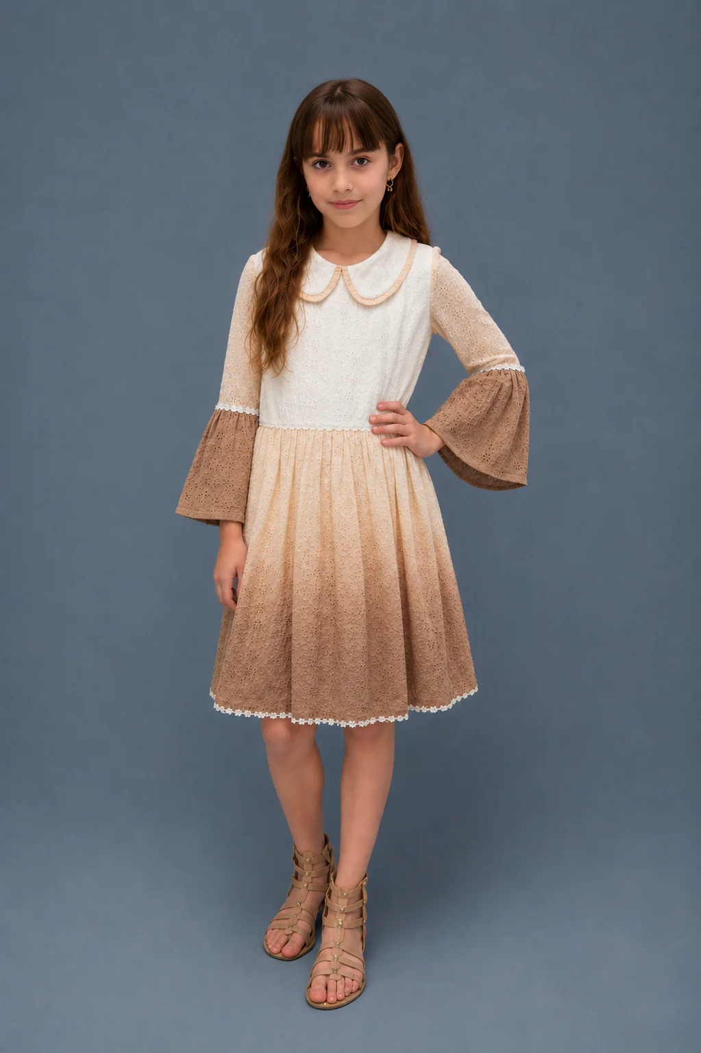 Girls Latte Lace Dress - Image 3