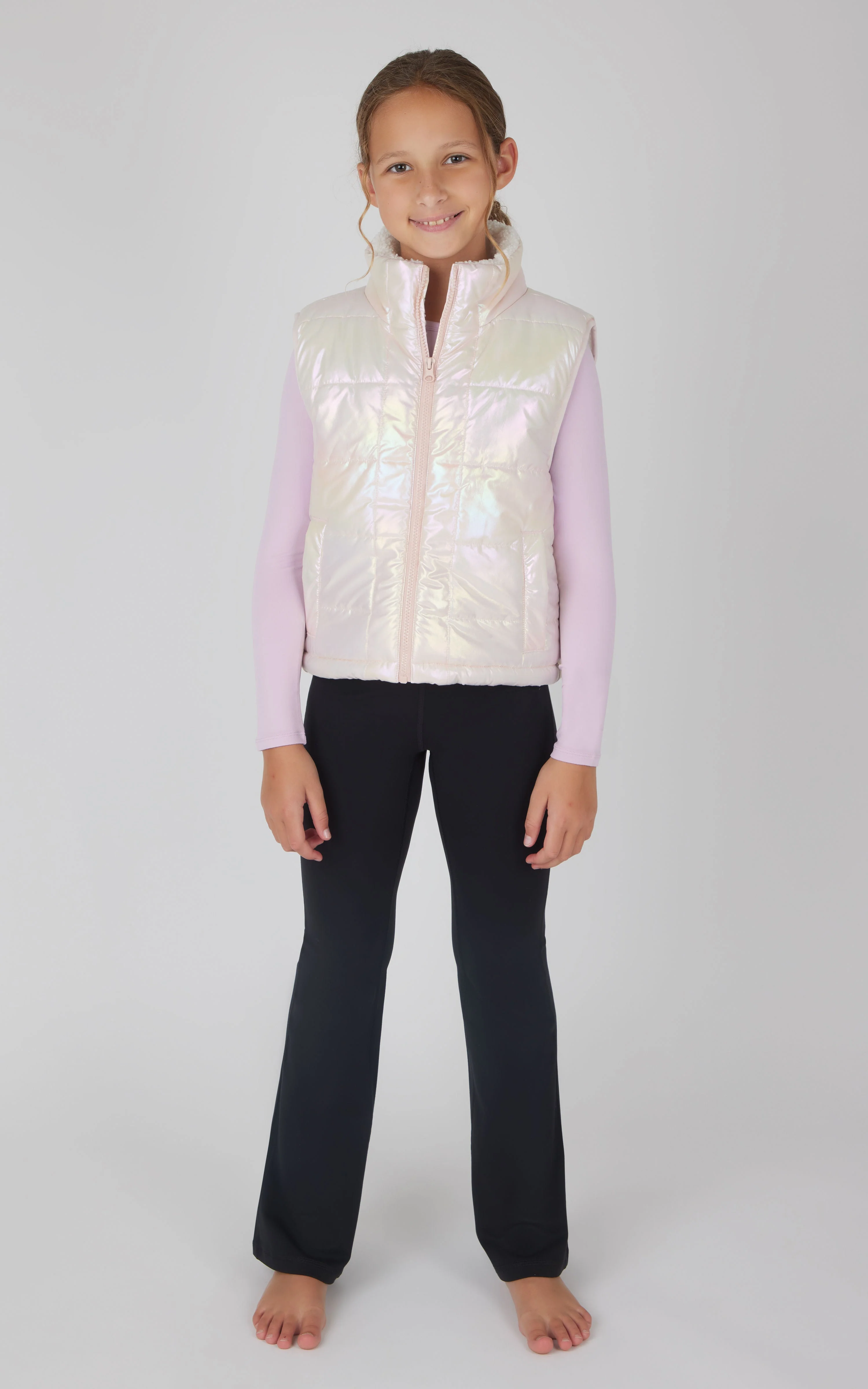 Girls Quilted Vest & Super Soft Top & Flare Legging Set - Image 14
