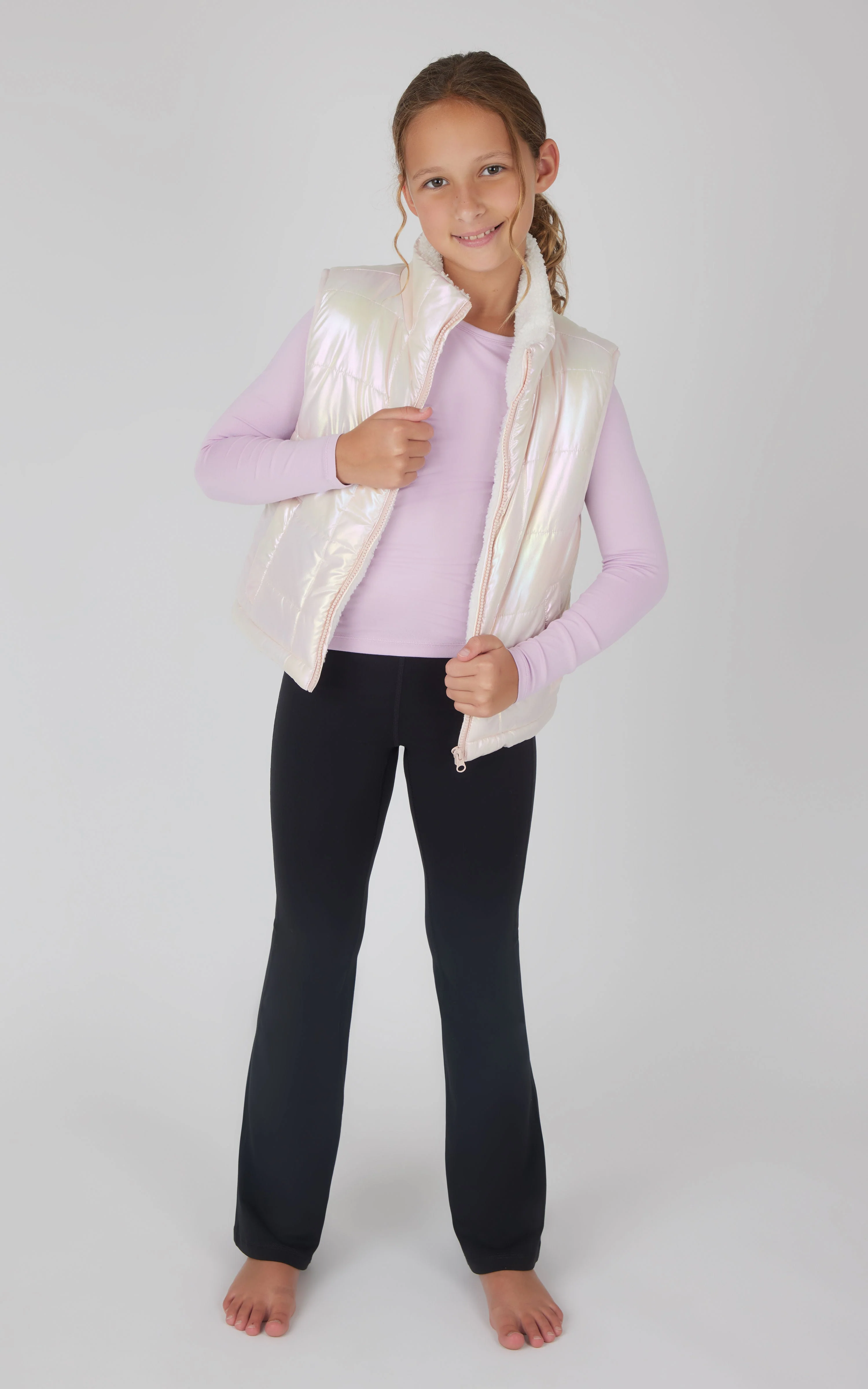 Girls Quilted Vest & Super Soft Top & Flare Legging Set - Image 16