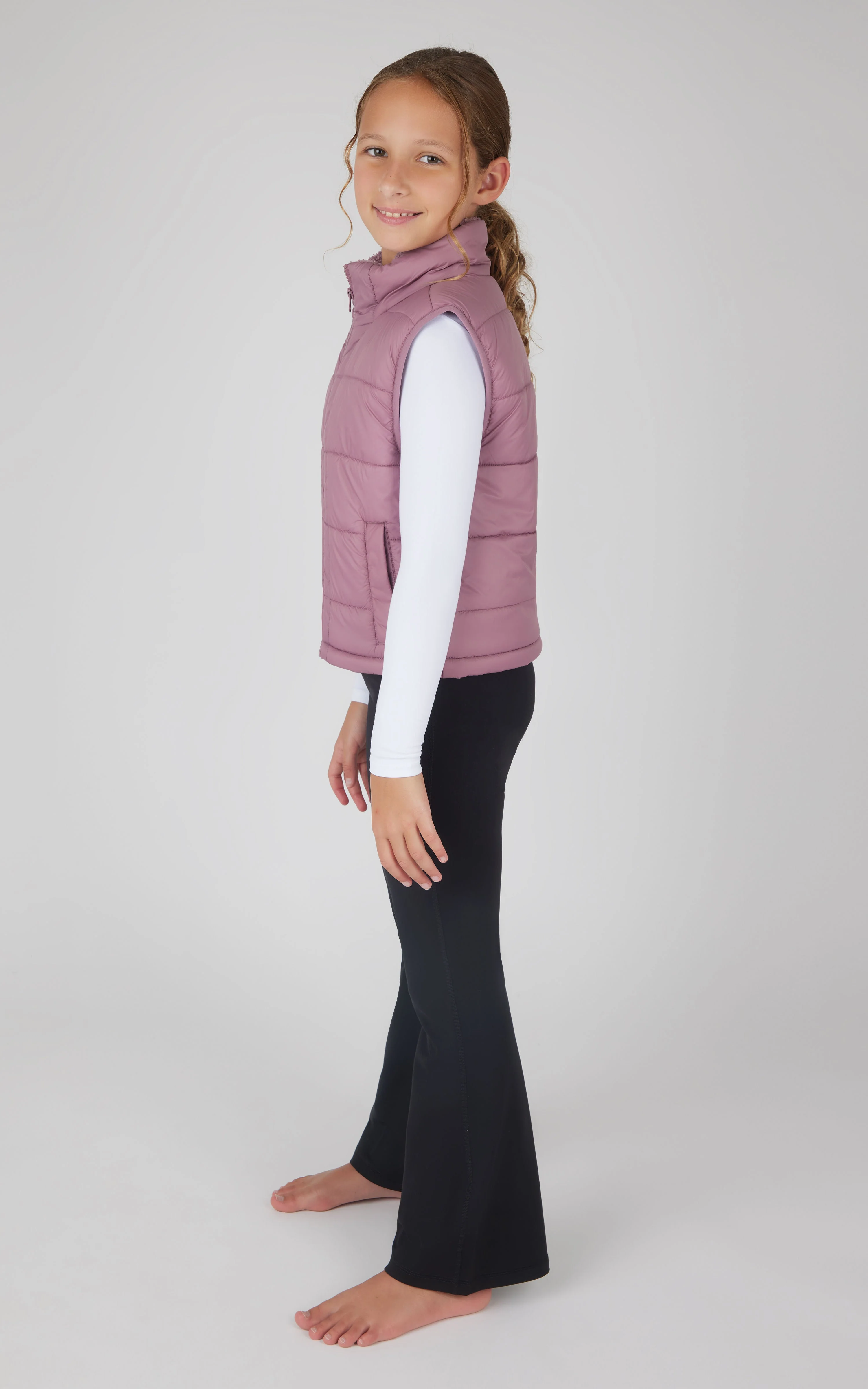 Girls Quilted Vest & Super Soft Top & Flare Legging Set - Image 34