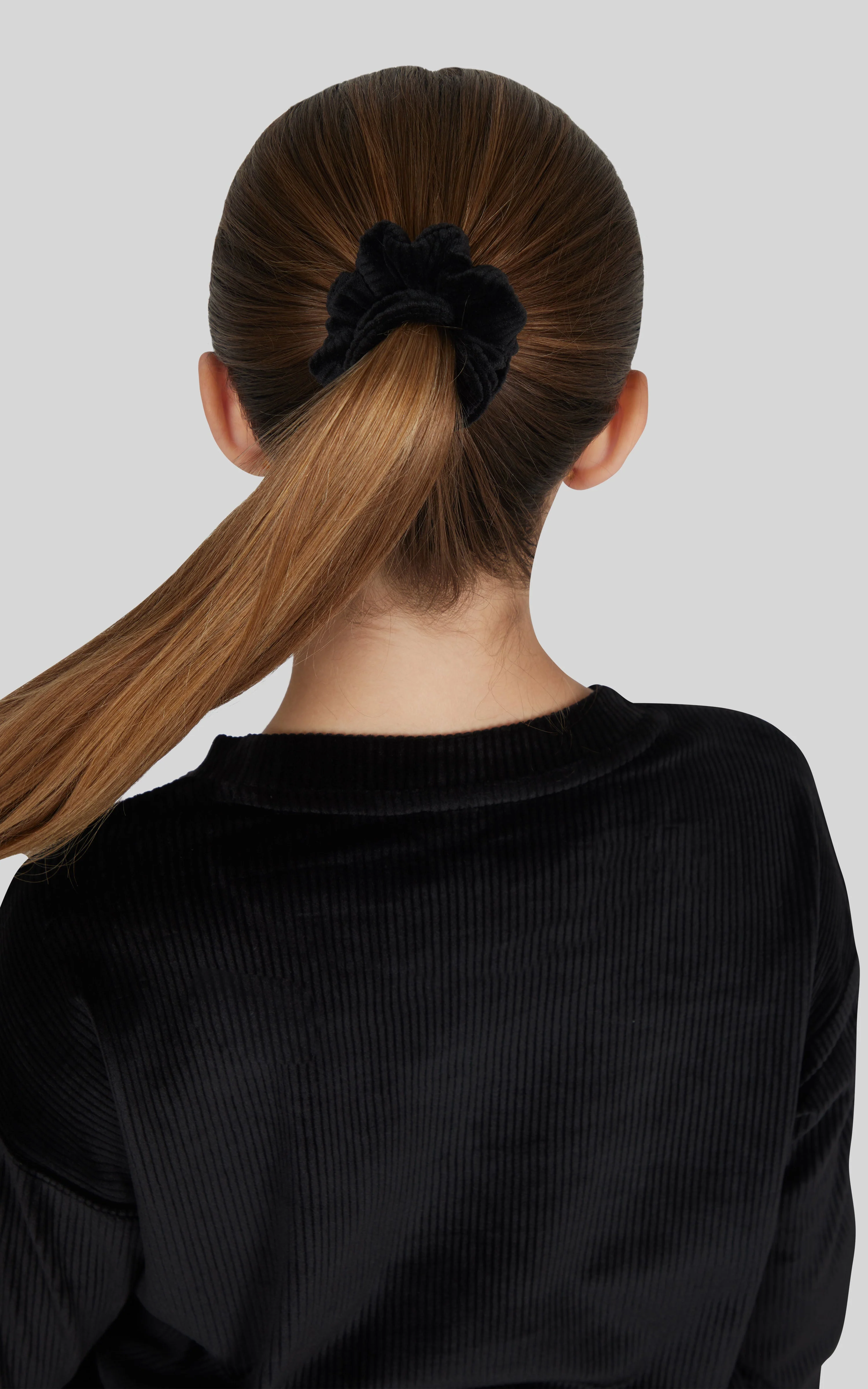 Girls Rib Velour Crew Neck Top With Pockets + Rib Velour  Crossover Flared Leg Pant + Scrunchie Set - Image 10