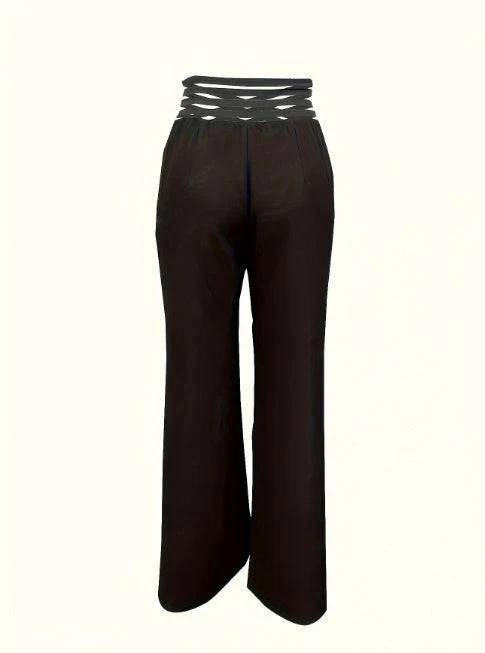 Girls' Solid Color Hollow High Waist Slimming Fashion Versatile Home Clothes Pants - Image 2
