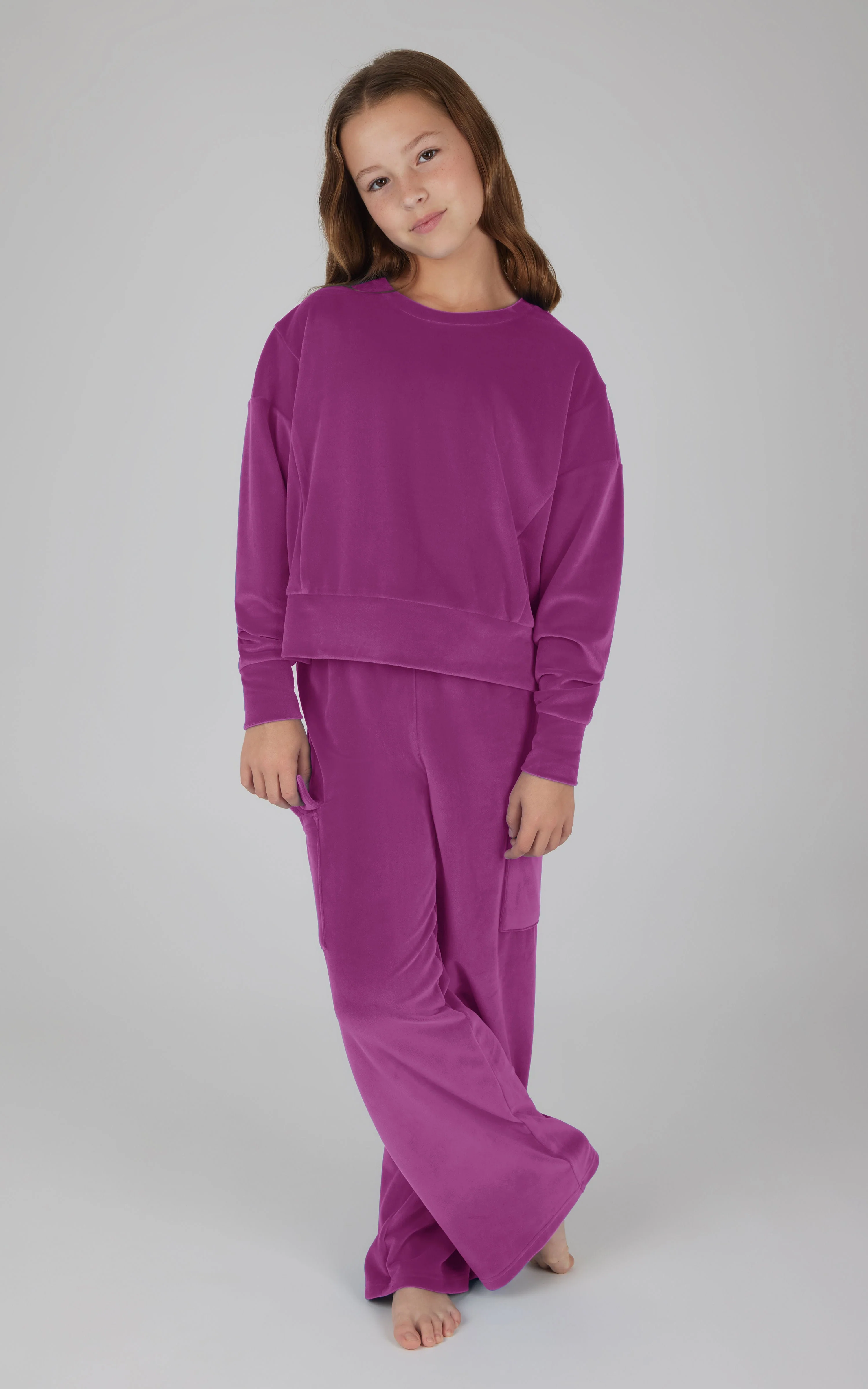 Girls Velour  Crew Pullover With Cargo Pocket Pant - Image 5