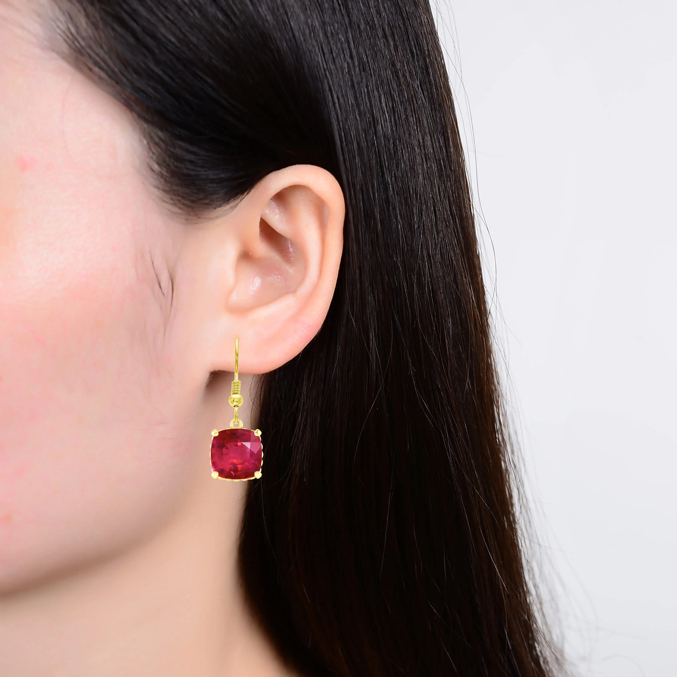 Gold over Sterling Silver Ruby Dangle Earrings - Image 4