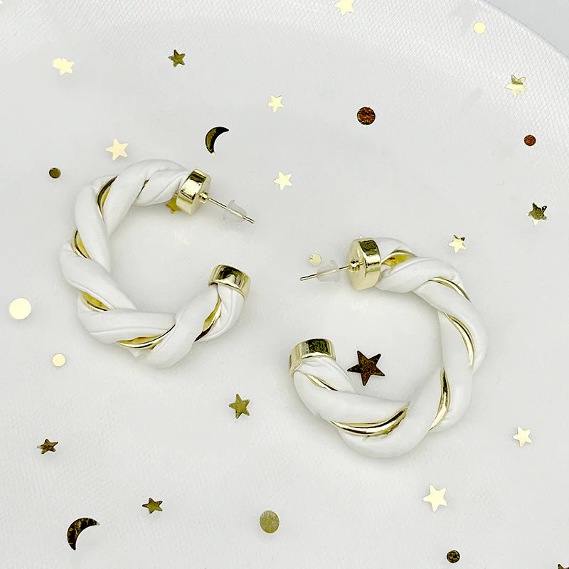 Gold-Plated Twisted Leather Hoop Earrings with Gift Pouch - Image 10