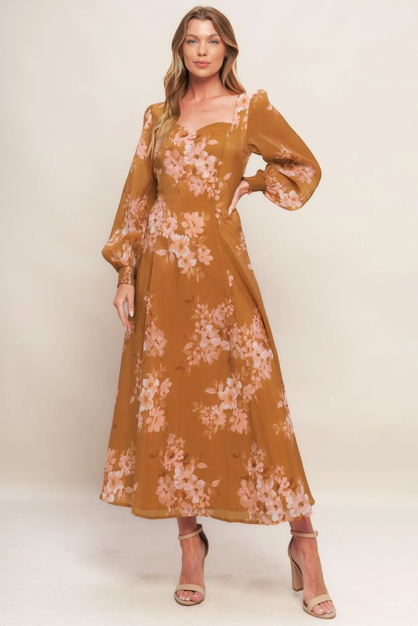 Golden Blossom Woven Ankle Dress - Image 3