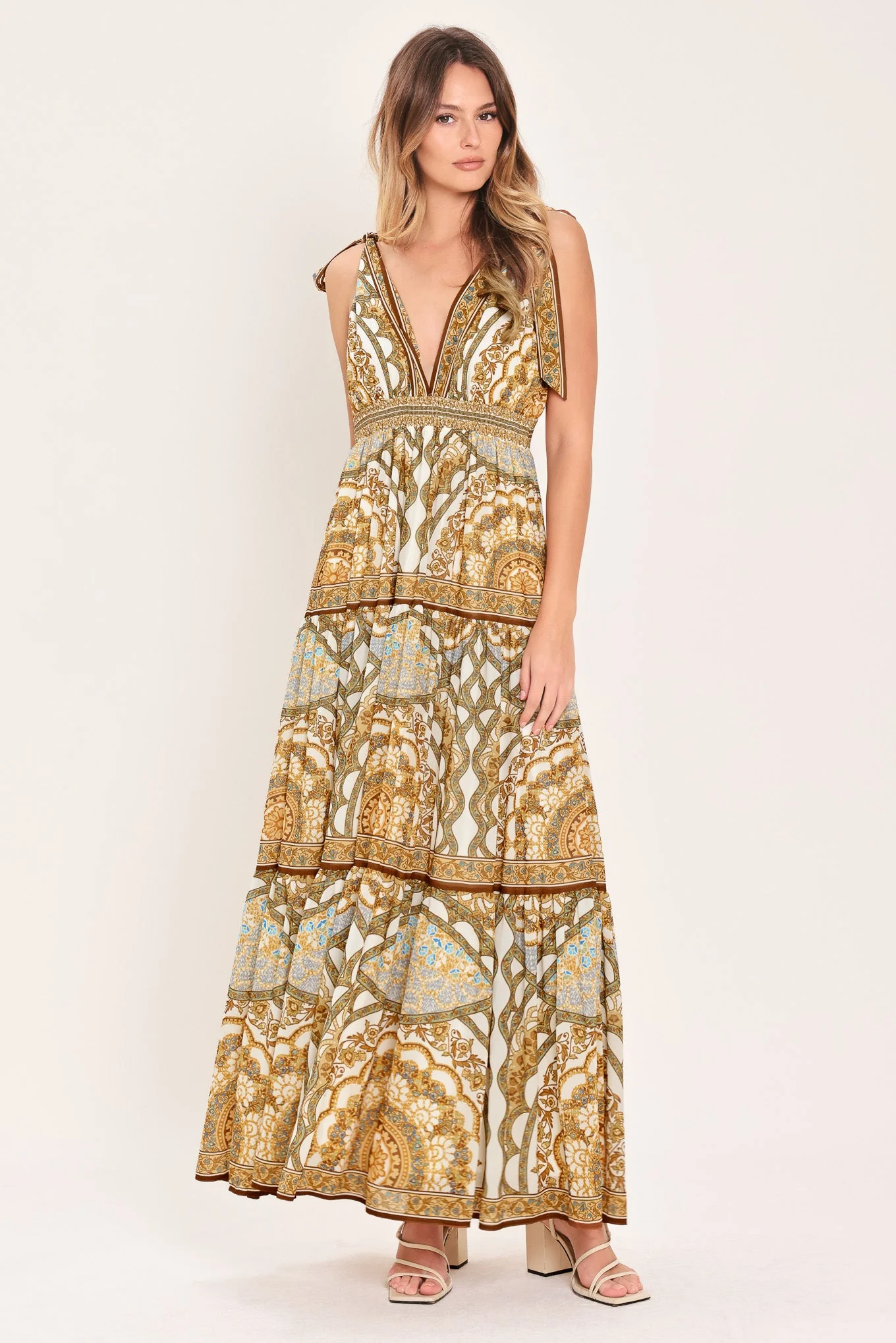 Golden Mosaic Woven Maxi Dress - Image 3