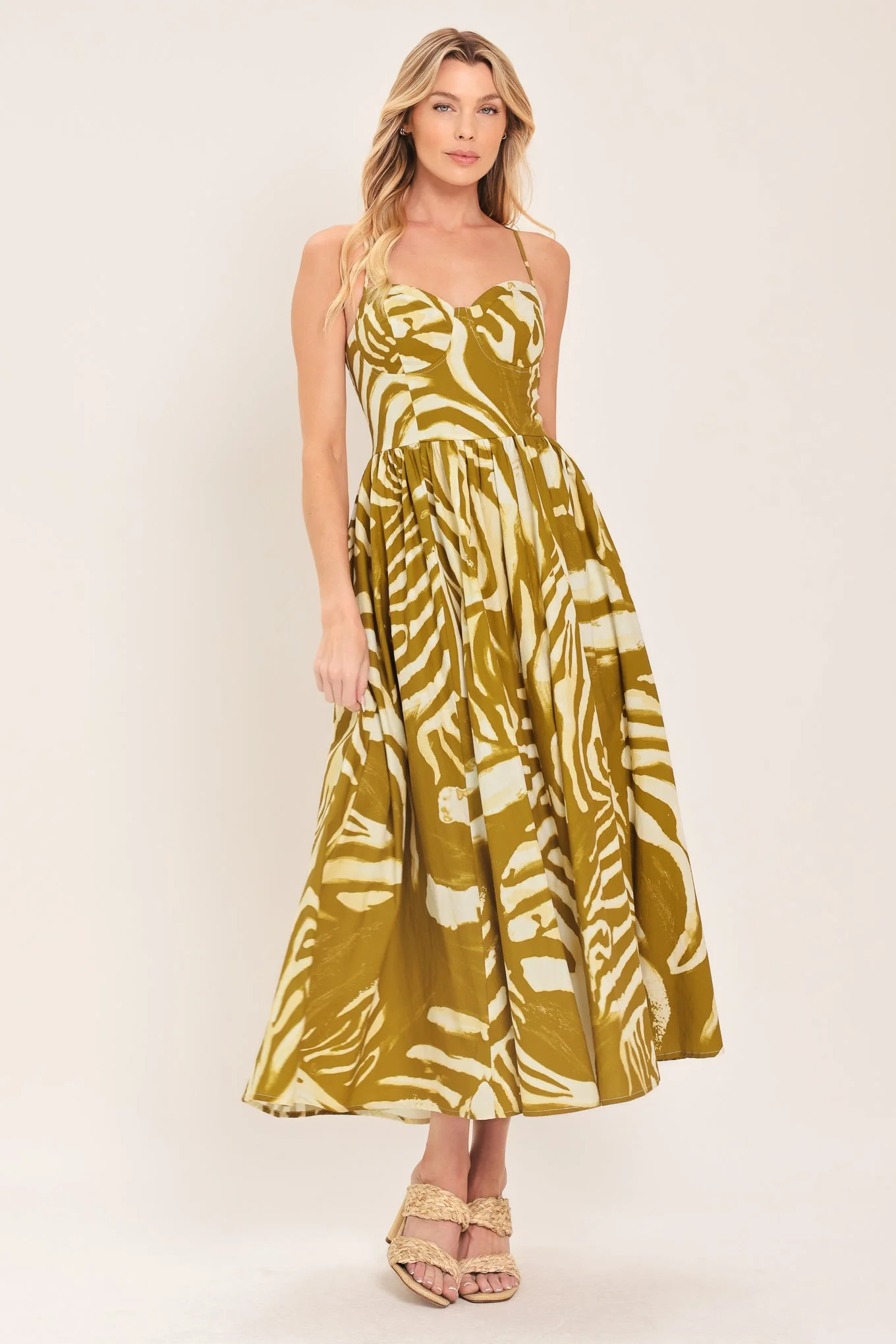 Golden Palm Escape Woven Midi Dress - Image 3