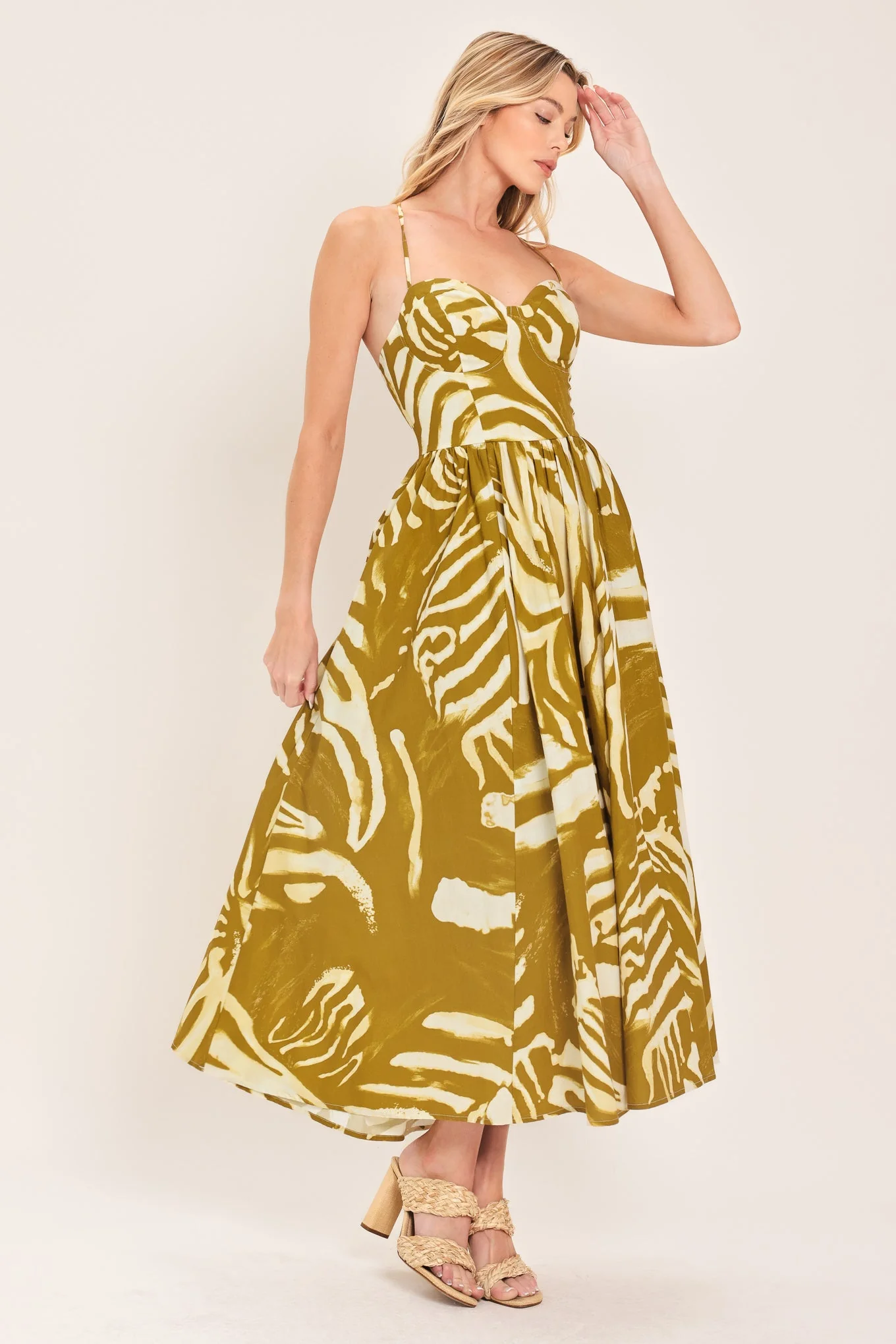 Golden Palm Escape Woven Midi Dress - Image 5