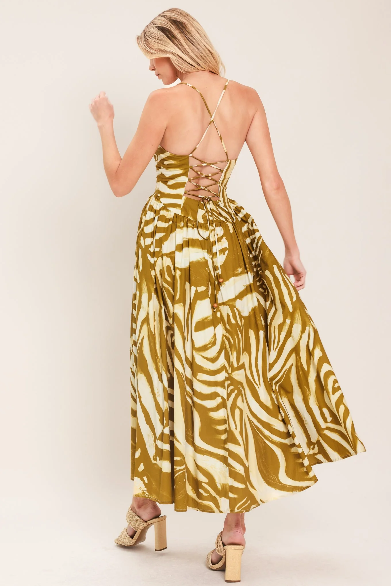 Golden Palm Escape Woven Midi Dress - Image 6