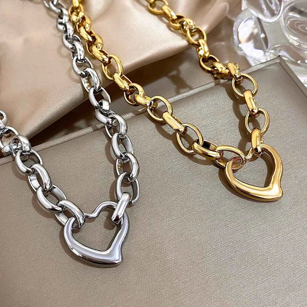 Golden Stainless Steel Irregular Hollow Heart Pendant Necklace - Image 4