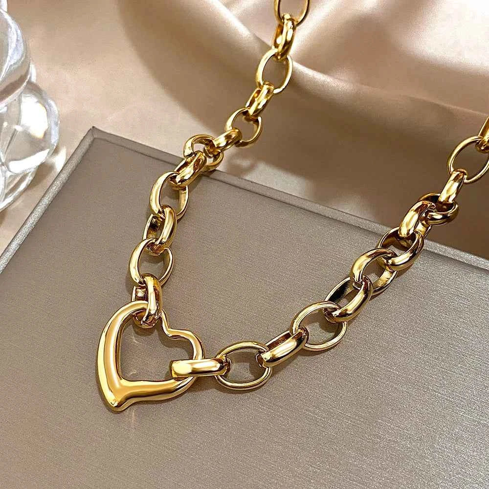 Golden Stainless Steel Irregular Hollow Heart Pendant Necklace - Image 7