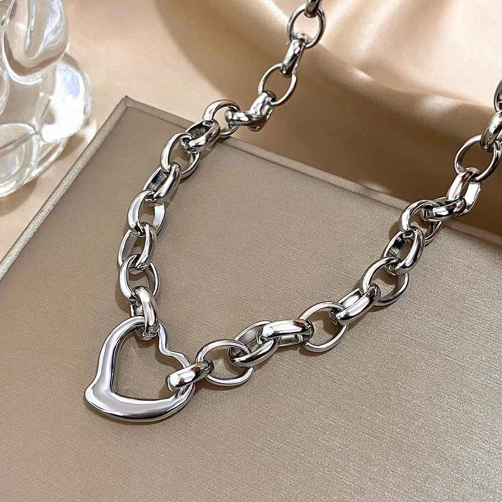 Golden Stainless Steel Irregular Hollow Heart Pendant Necklace - Image 8