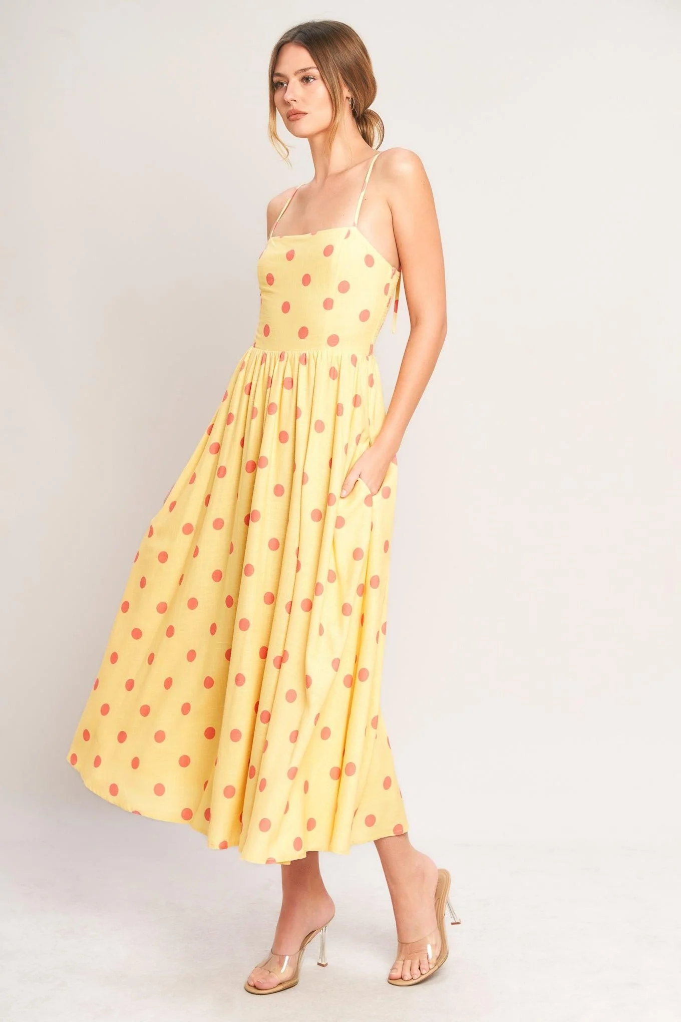 Golden Summer Polka Woven Midi Dress - Image 5