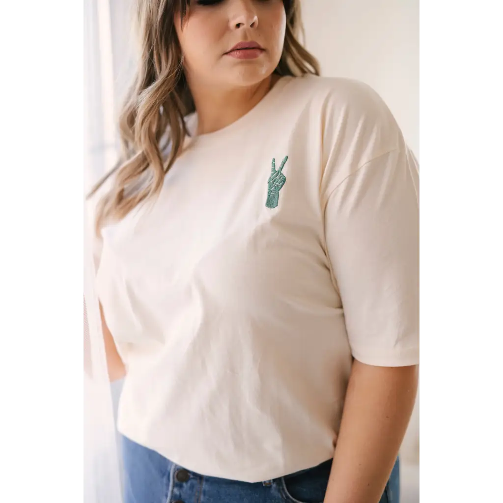Good Vibes Embroidered Peace T-Shirt for Adults - Image 6