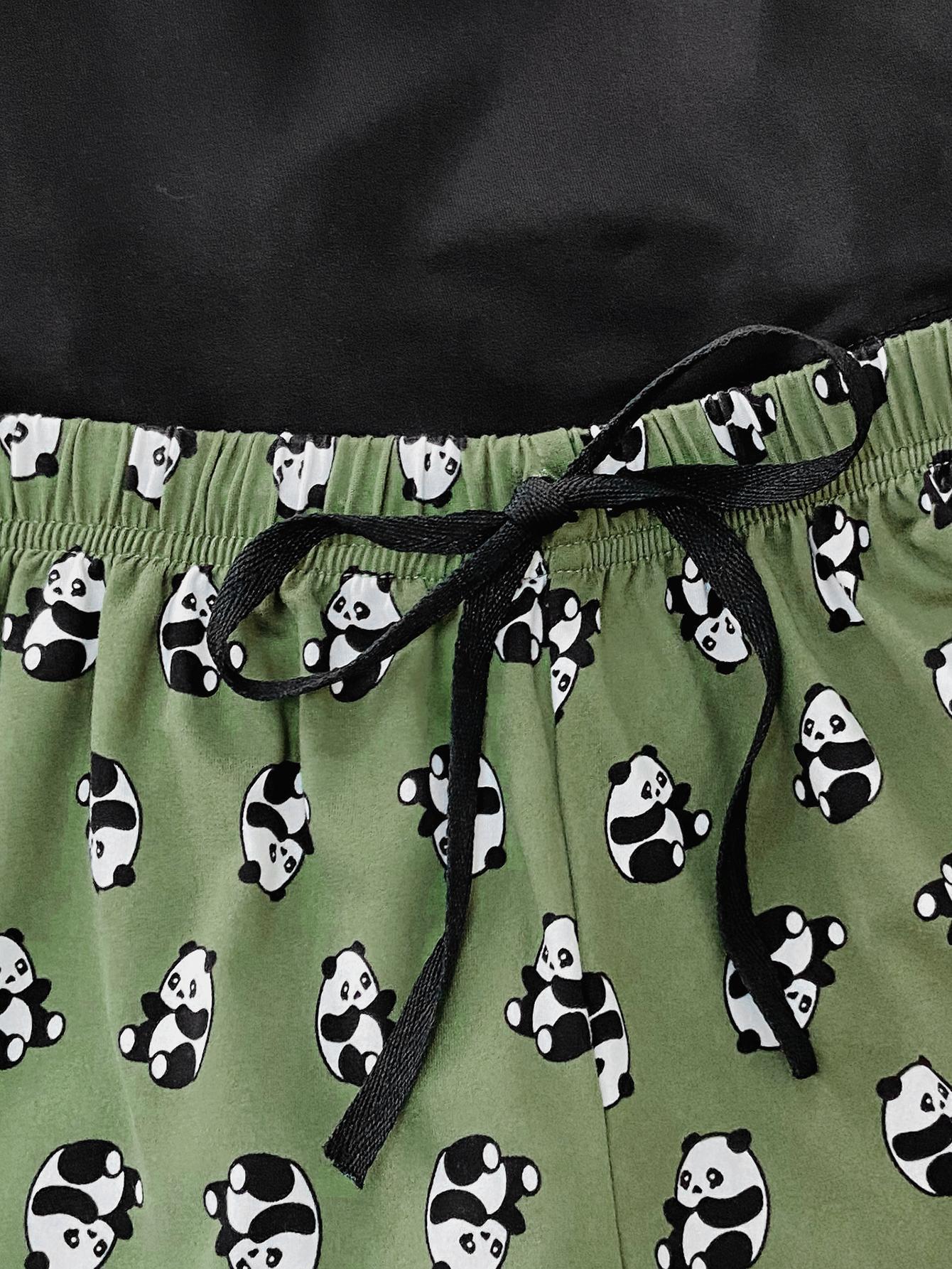 Graphic Tee and Panda Print Shorts Lounge Set - Image 5