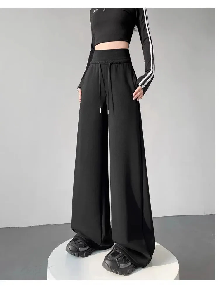 Gray High-Waist Loose Wide-Leg Straight Pants Women - Image 7