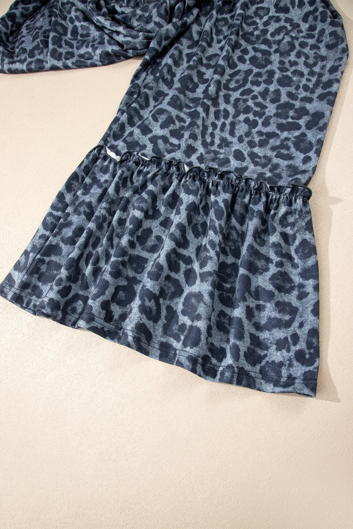 Gray Wild Leopard Print Frilled Detail Drawstring Wide Leg Pants - Image 7